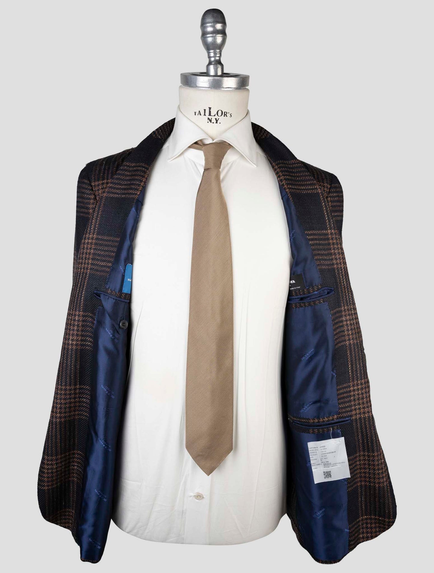 Kiton Blue Brown Cashmere Virgin Wool Silk Linen Blazer
