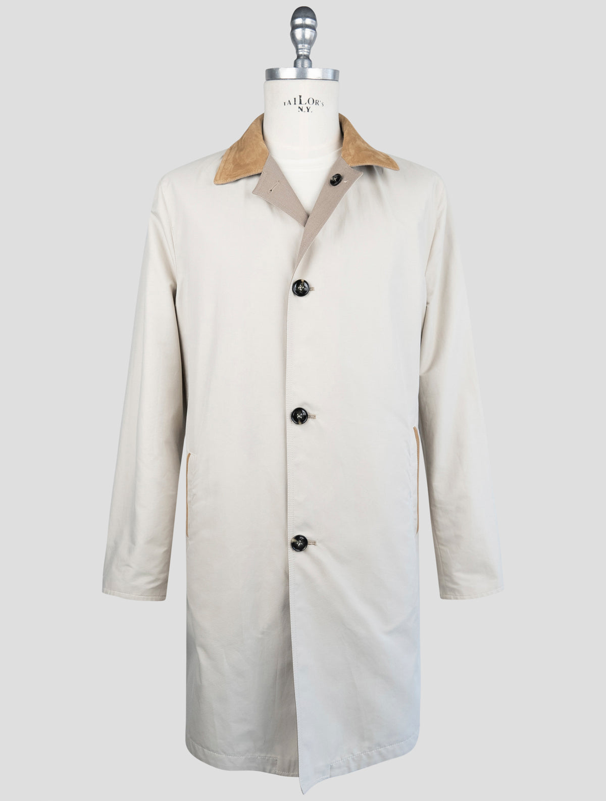 Kiton Brown Wool Cotton Reverse Overcoat