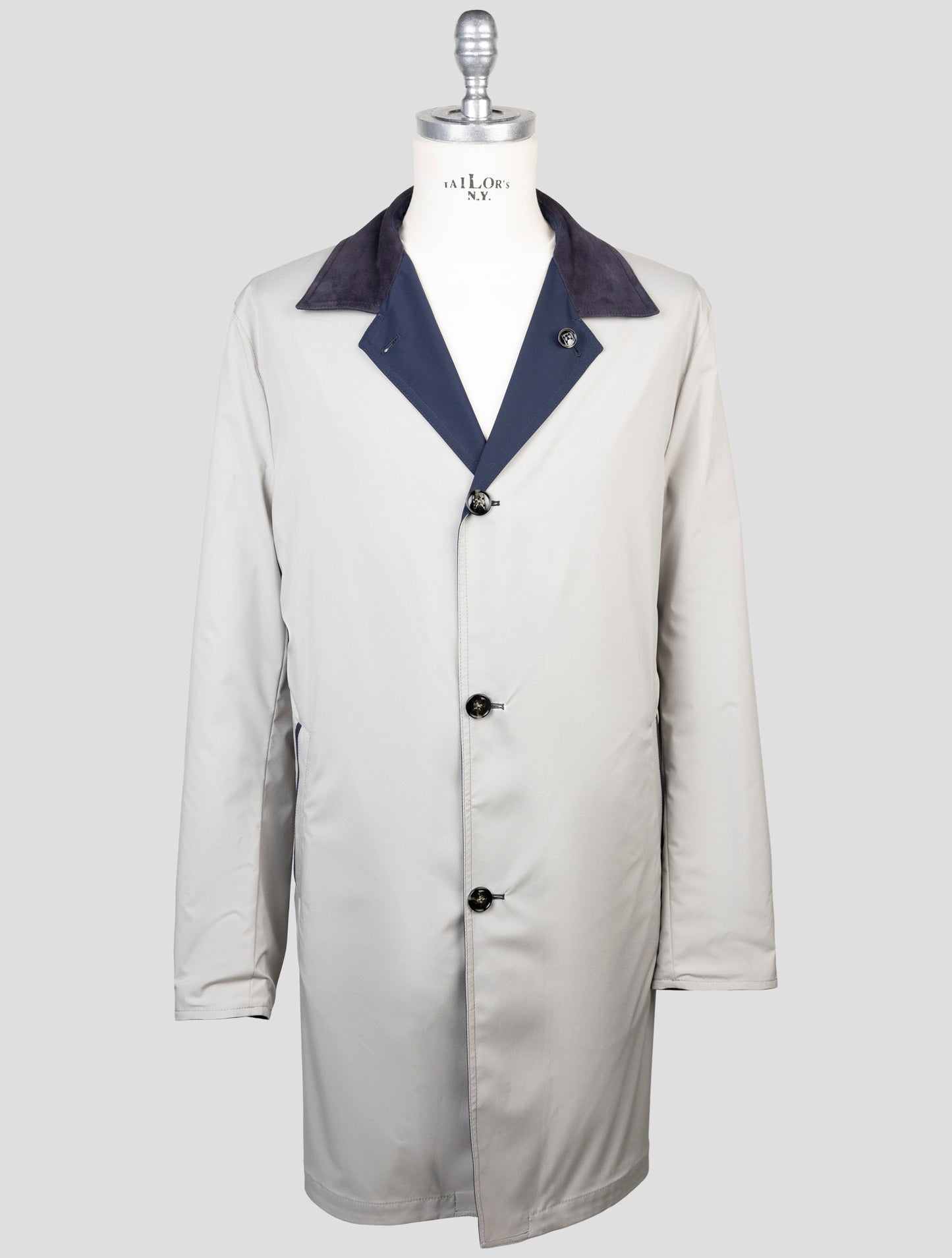 Kiton Blue Beige Wool Pa Reverse Overcoat
