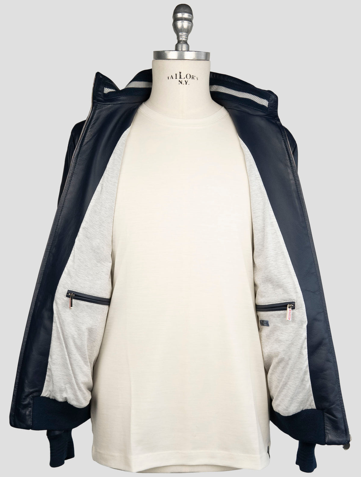 Kiton Blue Leather Coat