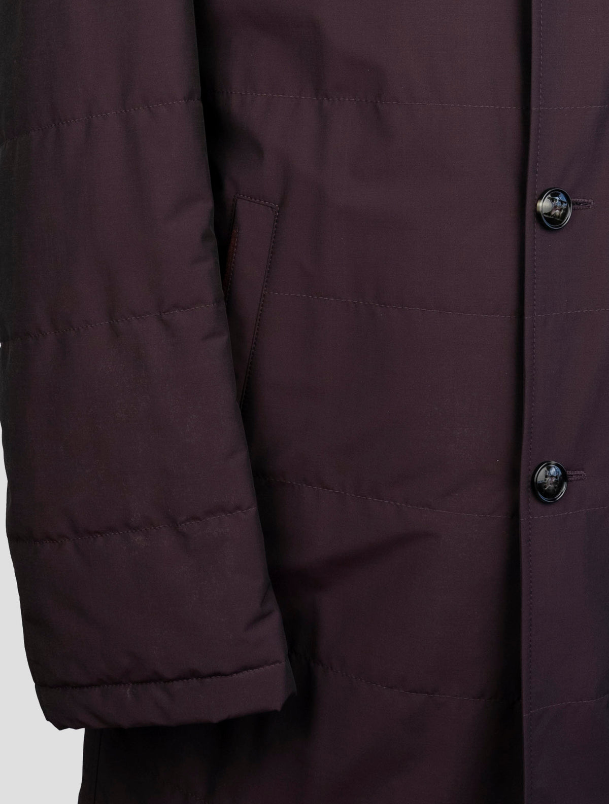 Kiton Burgundy Fleece Wool Pa Weasel Fur Overcoat