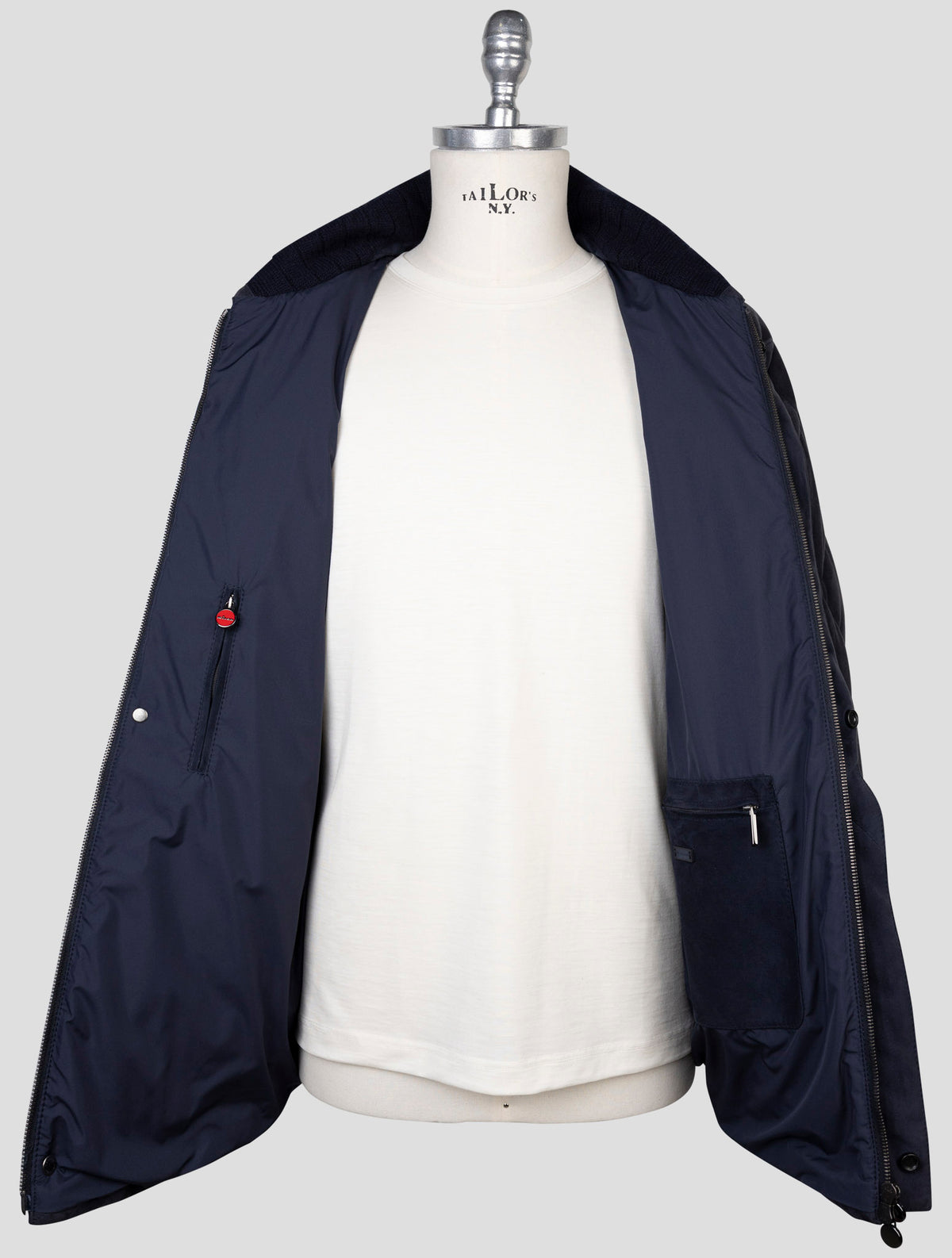 kiton Blue Leather Suede Coat