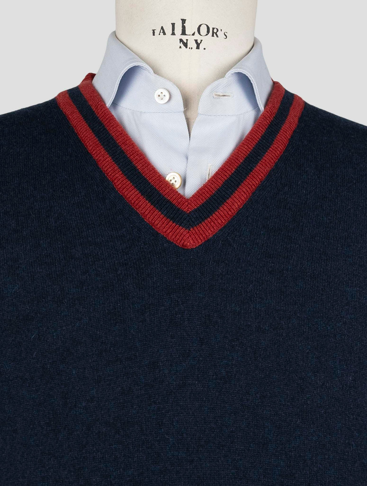 Kiton Blue Cashmere Sweater V-Neck