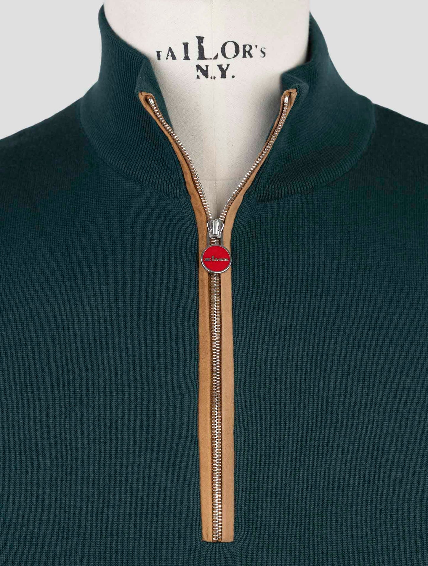 Kiton Green Cotton Sweater Half Zip
