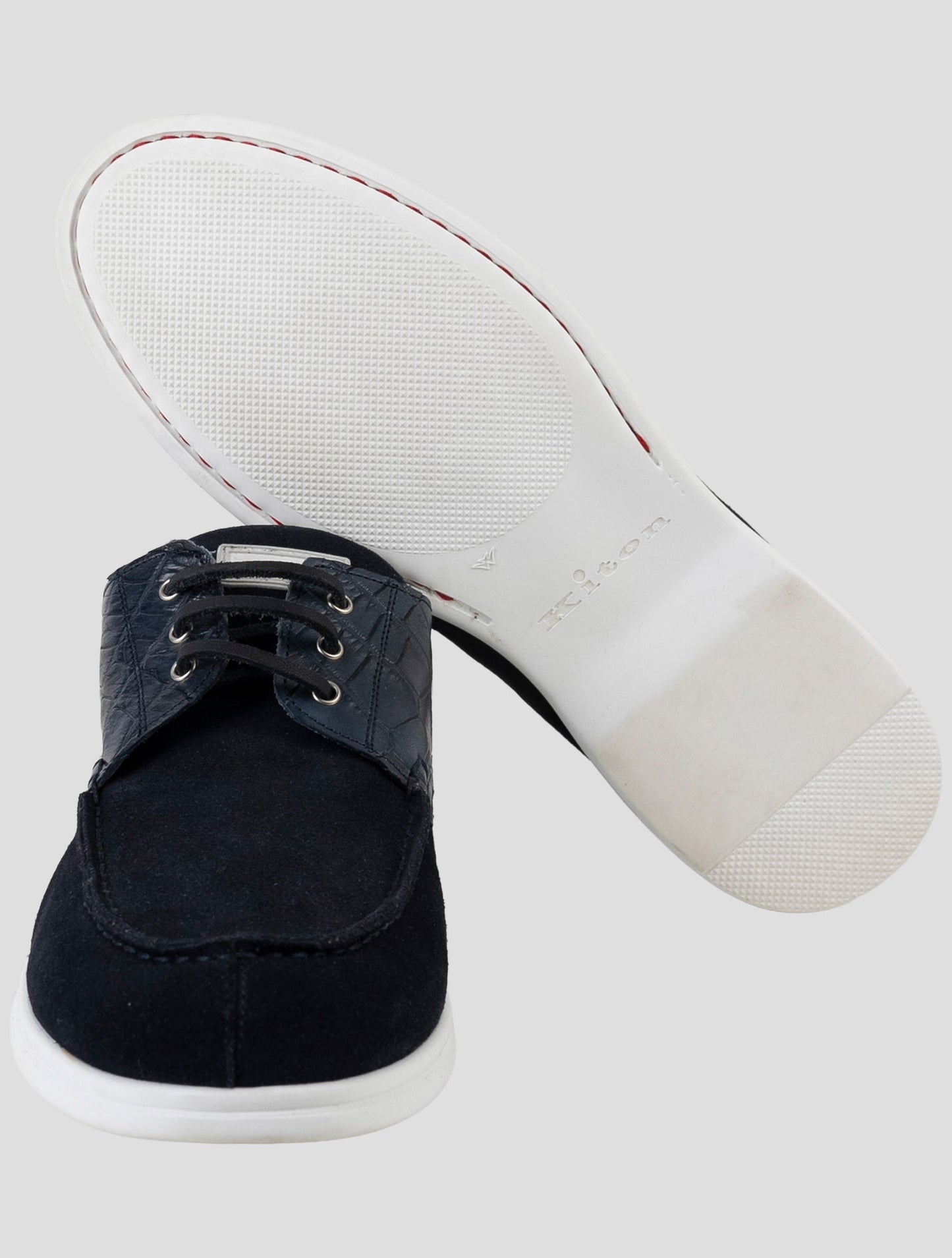 Kiton Blue Leather Crocodile Leather Suede Loafers