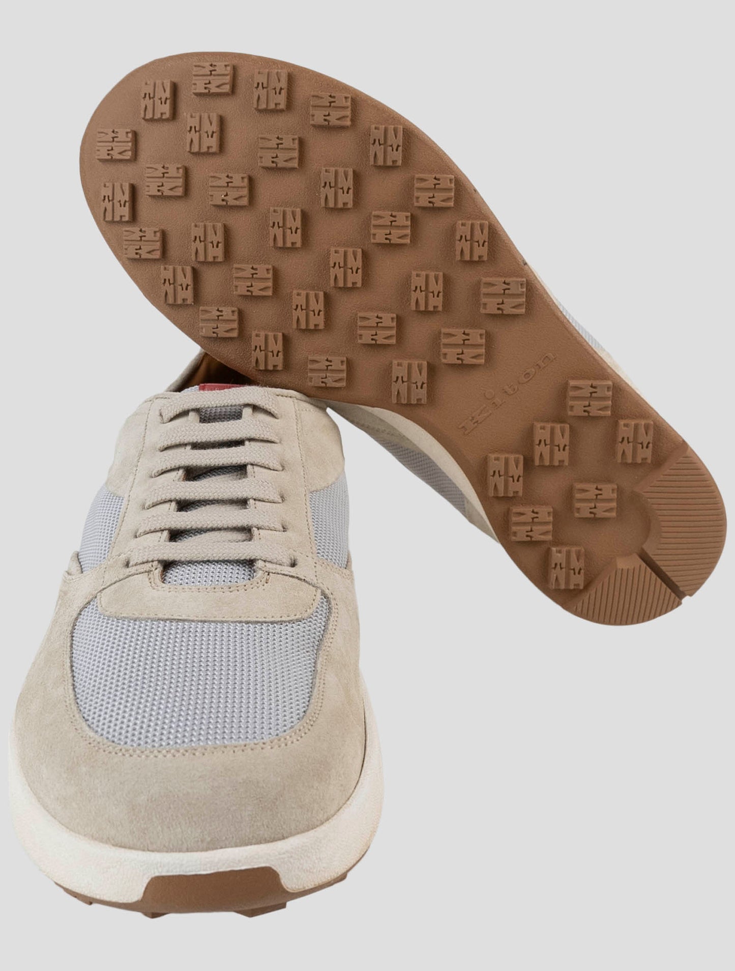 Kiton Beige Pl Leather Suede Sneakers