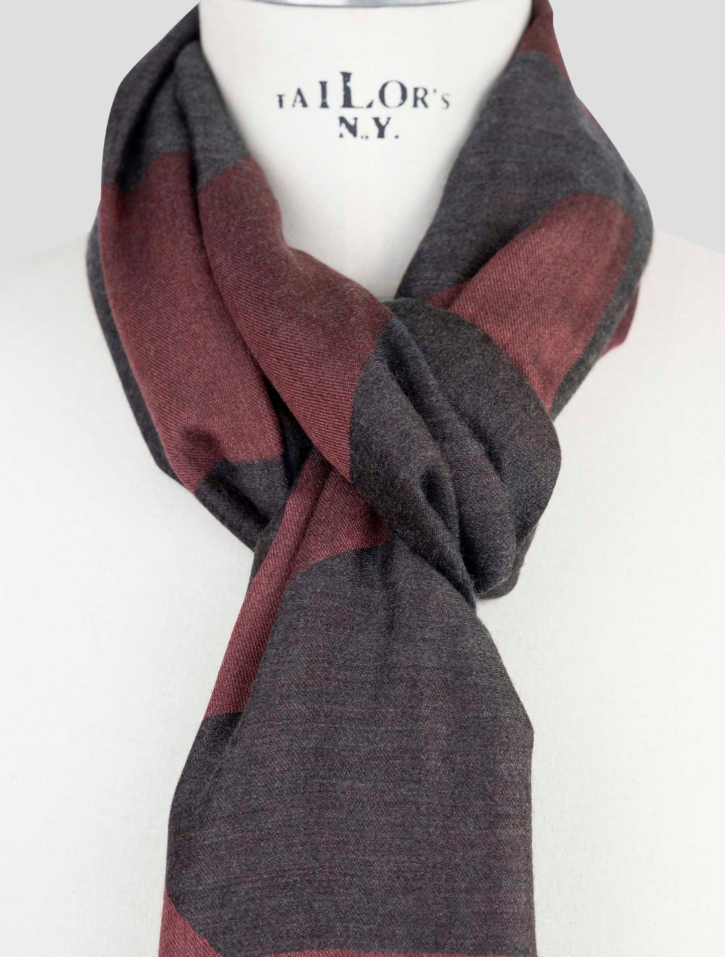 Kiton Burgundy Gray Cashmere Silk Scarf