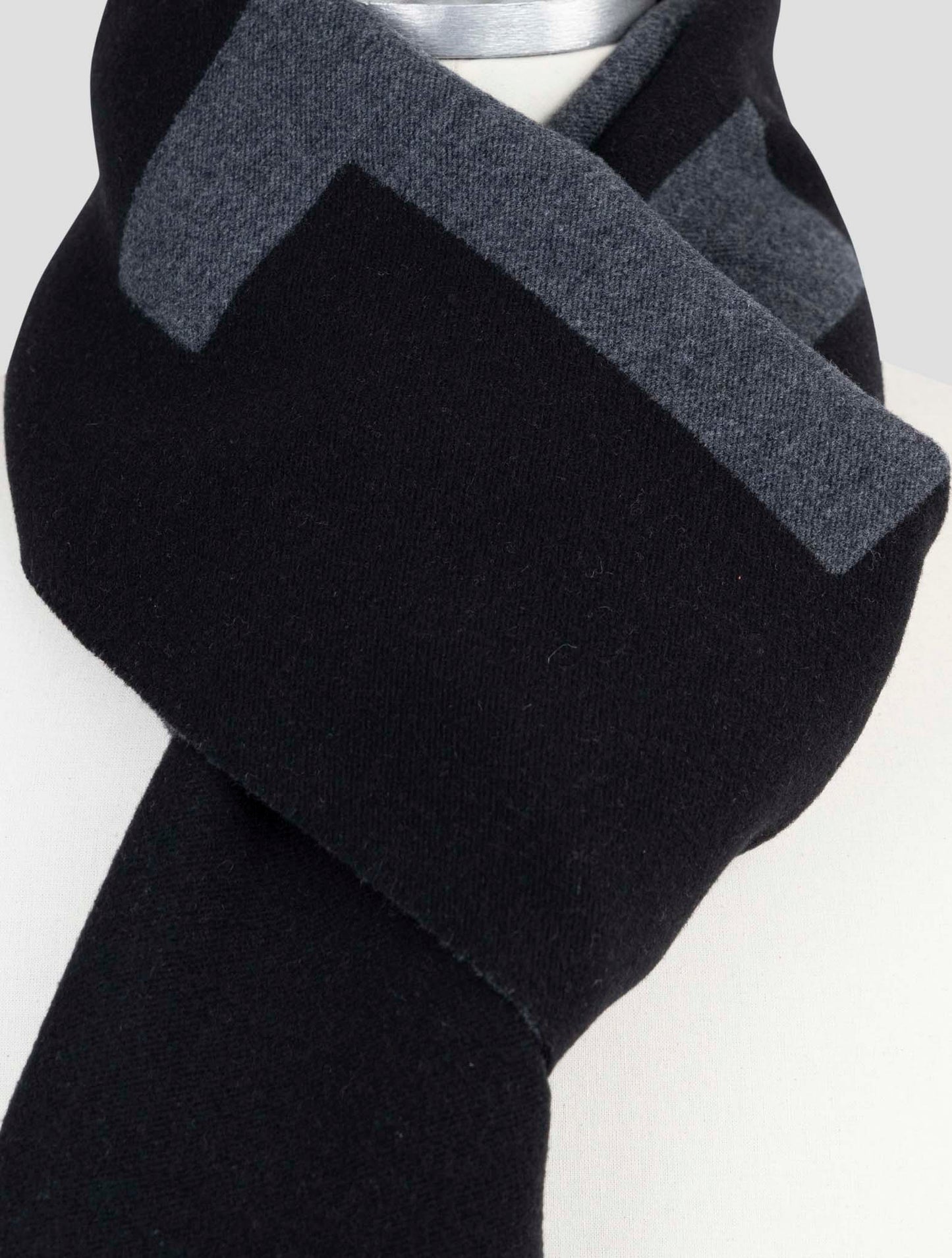 Kiton Black Wool Silk Cashmere Scarf