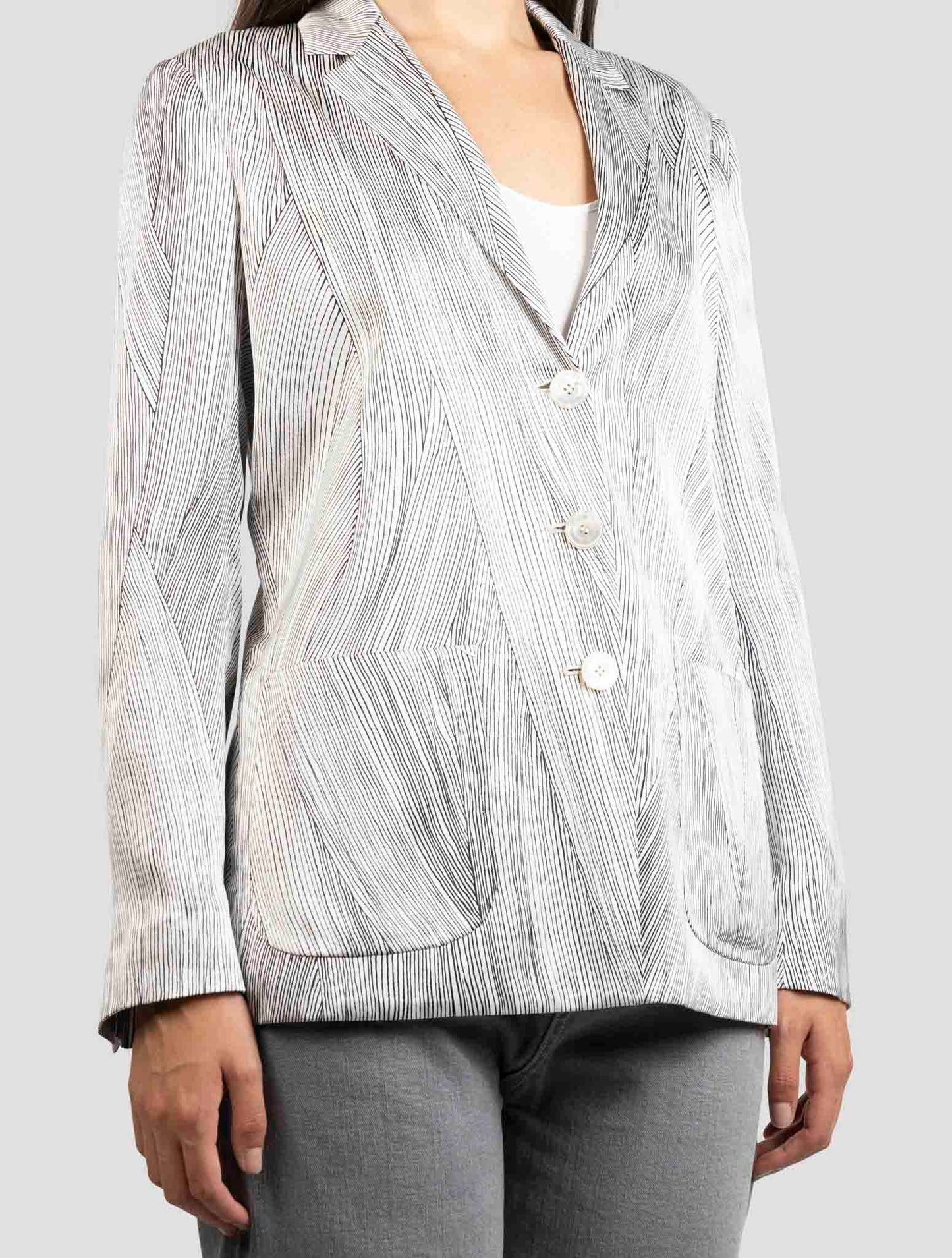 Kiton White Blue Silk Blazer