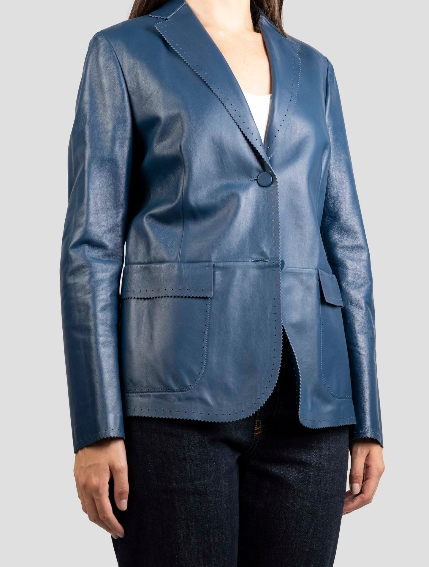 Kiton Blue Leather Blazer