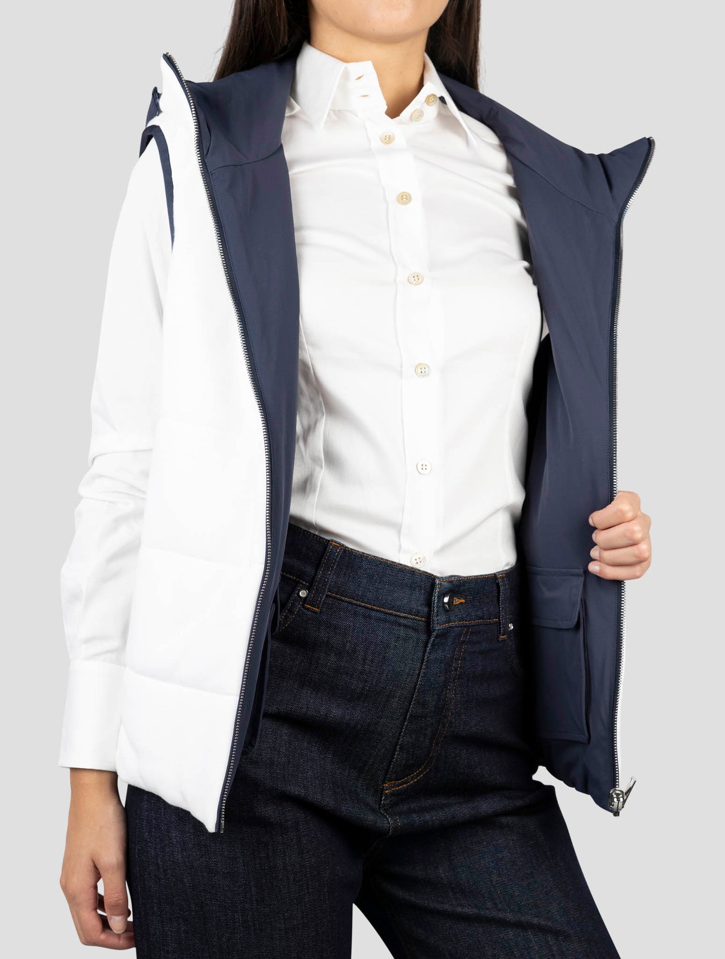 Kiton White Cotton Pl Reverse Coat Gilet