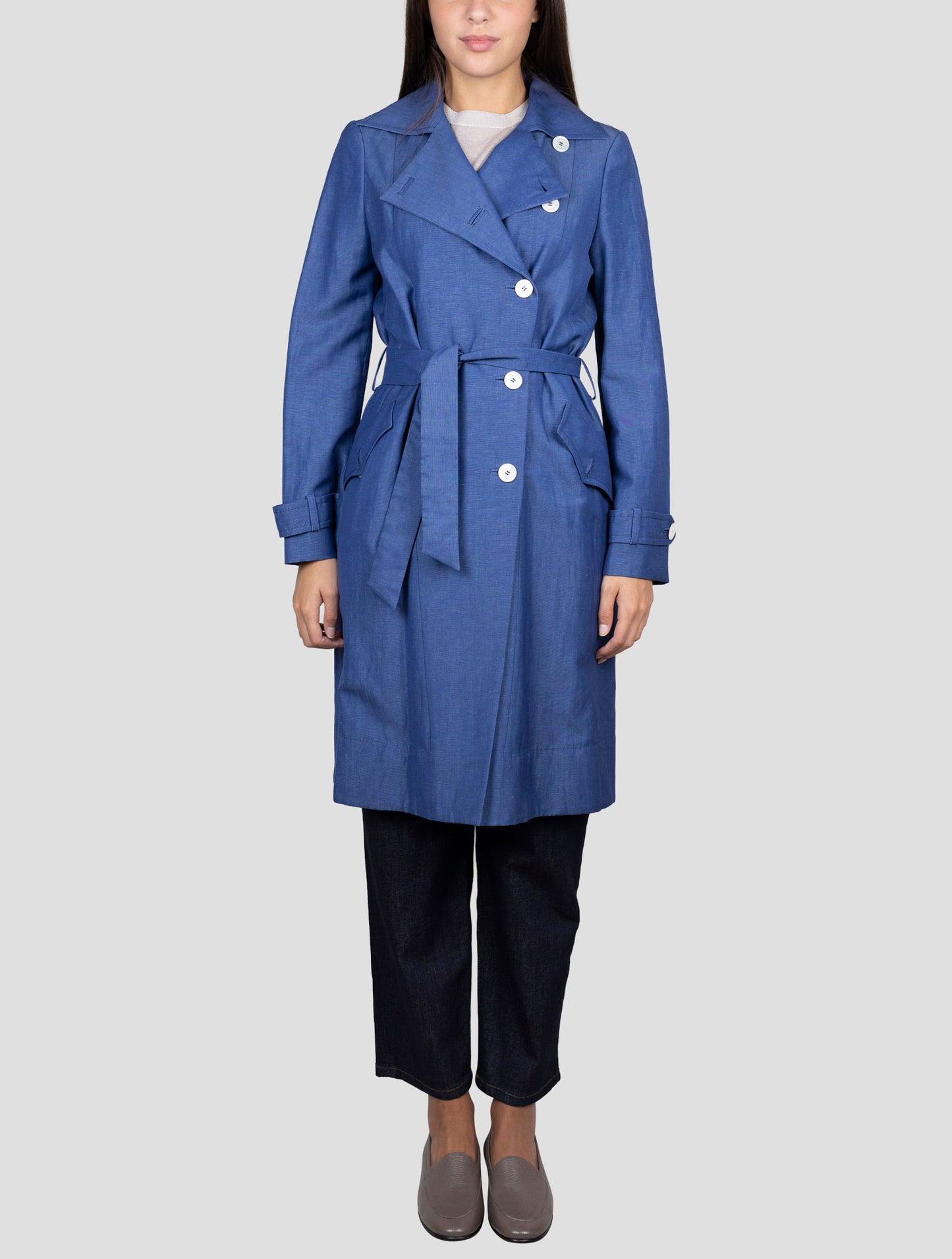 Kiton Blue Linen Wool Mohair Overcoat