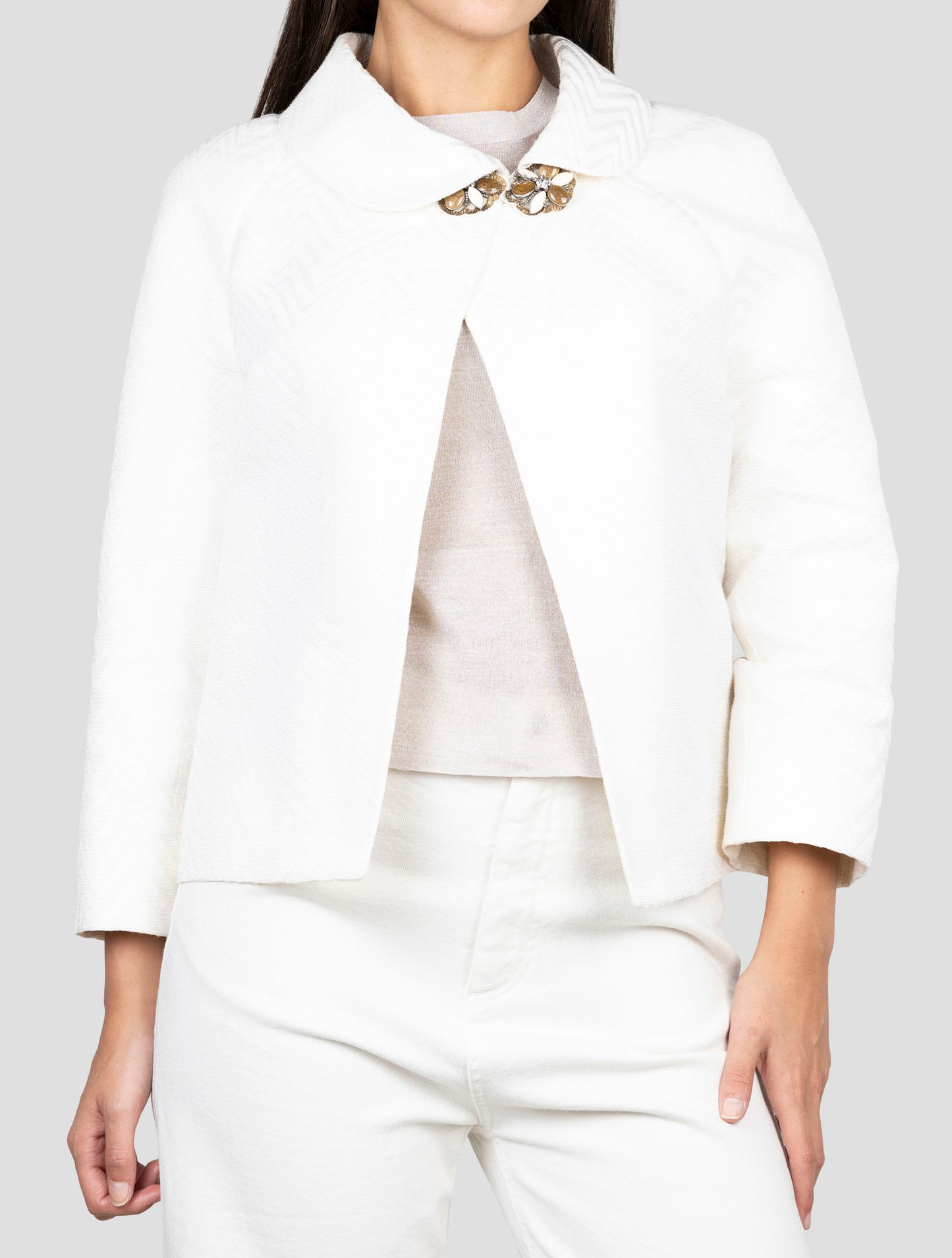 Kiton White Pl Cotton Blazer