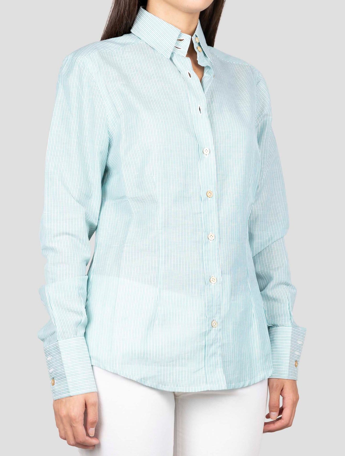 Kiton Gray White Linen Cotton Shirt