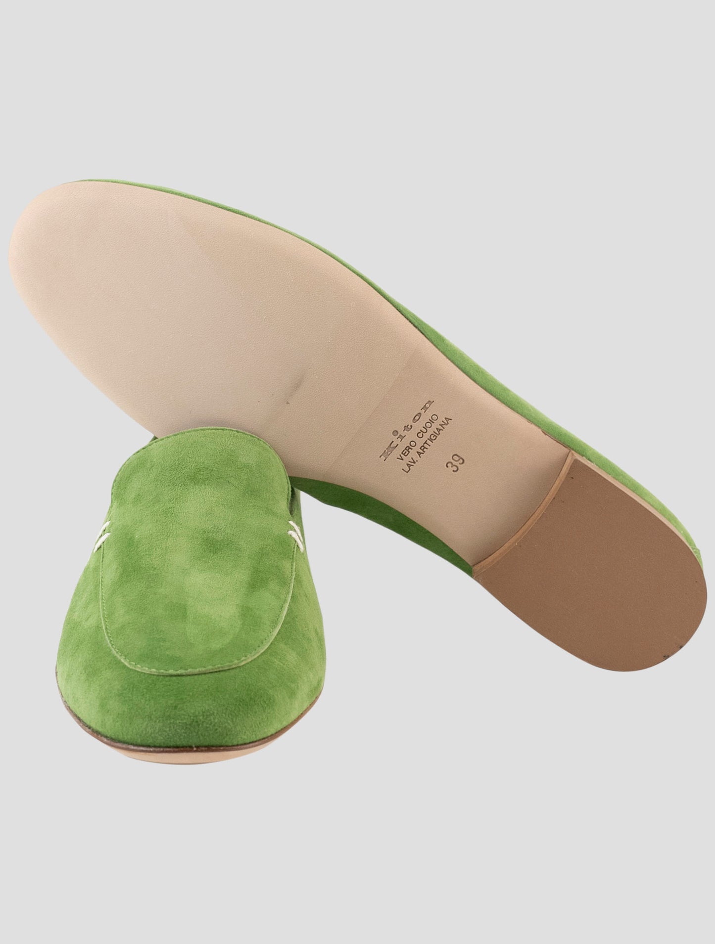 Kiton Green Leather Suede Loafers