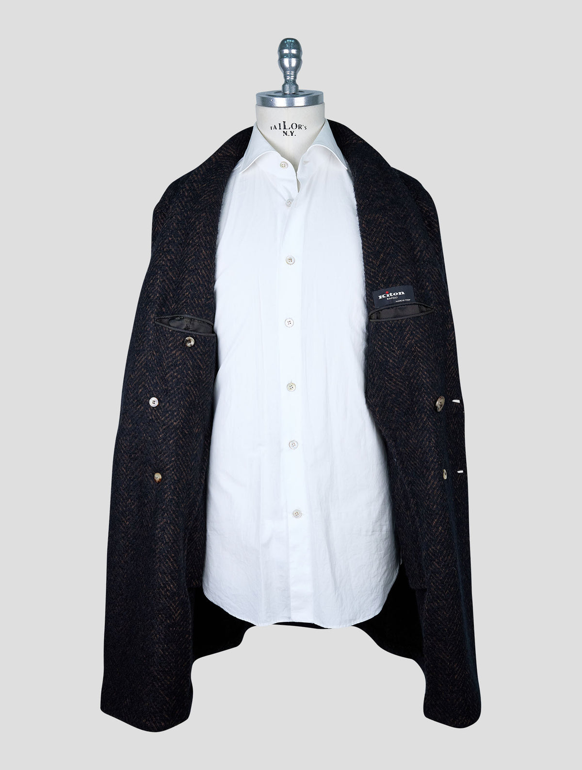 Kiton Brown Black Virgin Wool Cashmere Silk Overcoat