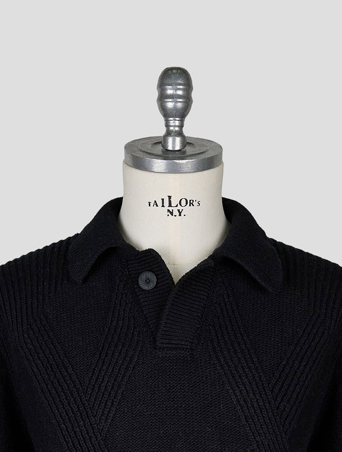 Kiton Knt Black Virgin Wool Sweater Polo