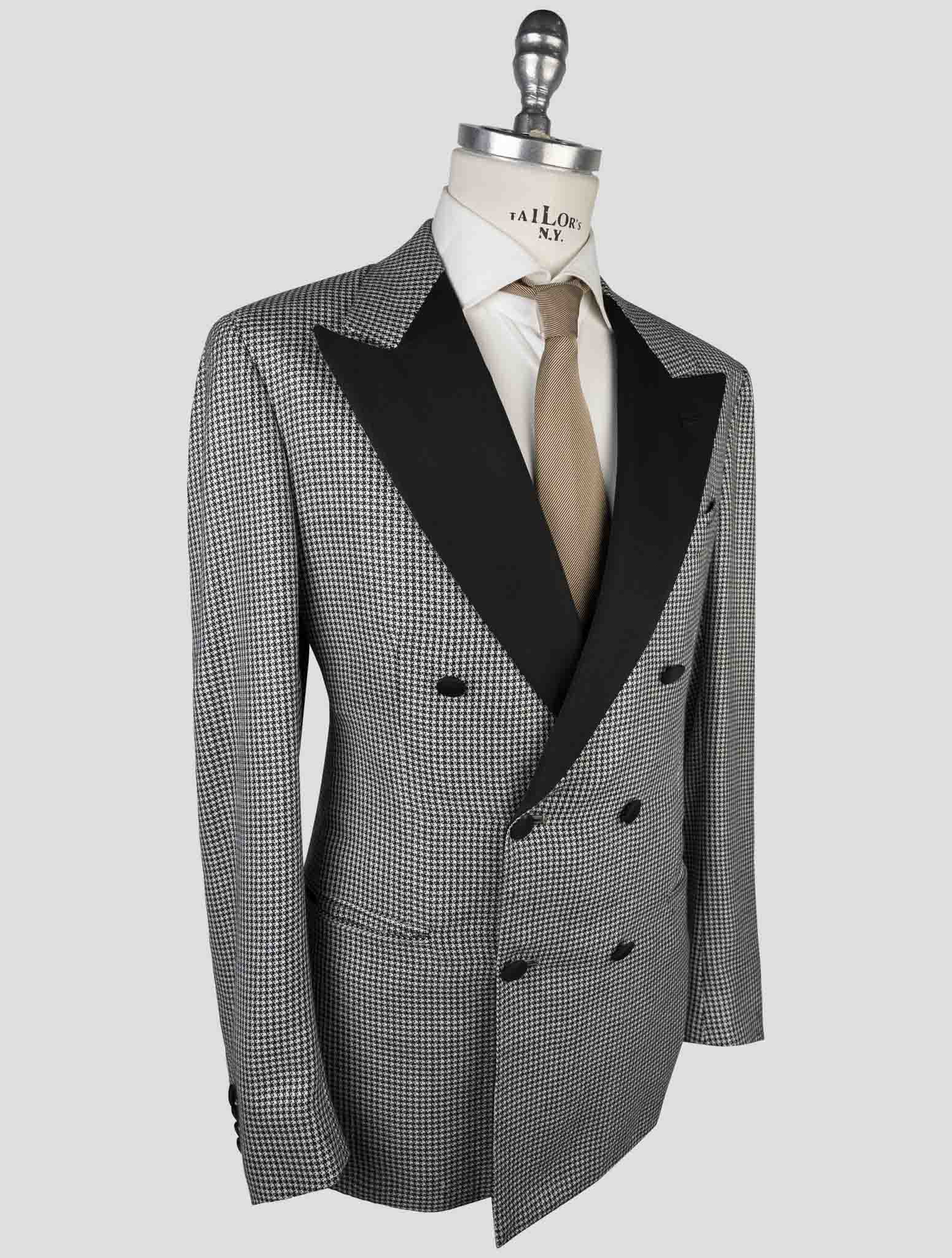 Kiton Black White Cashmere Silk Linen Smoking Blazer