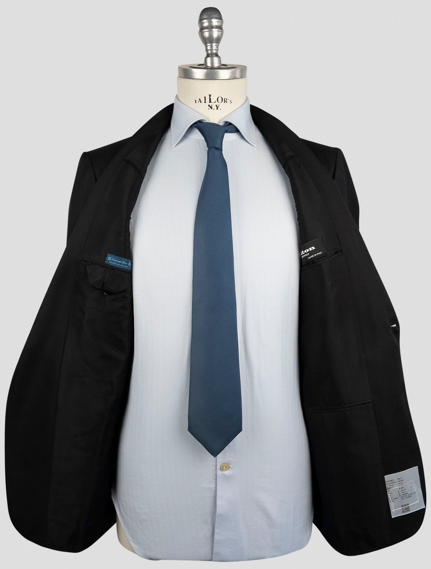 Kiton Black Wool 150's Diamante Blue Suit Smoking