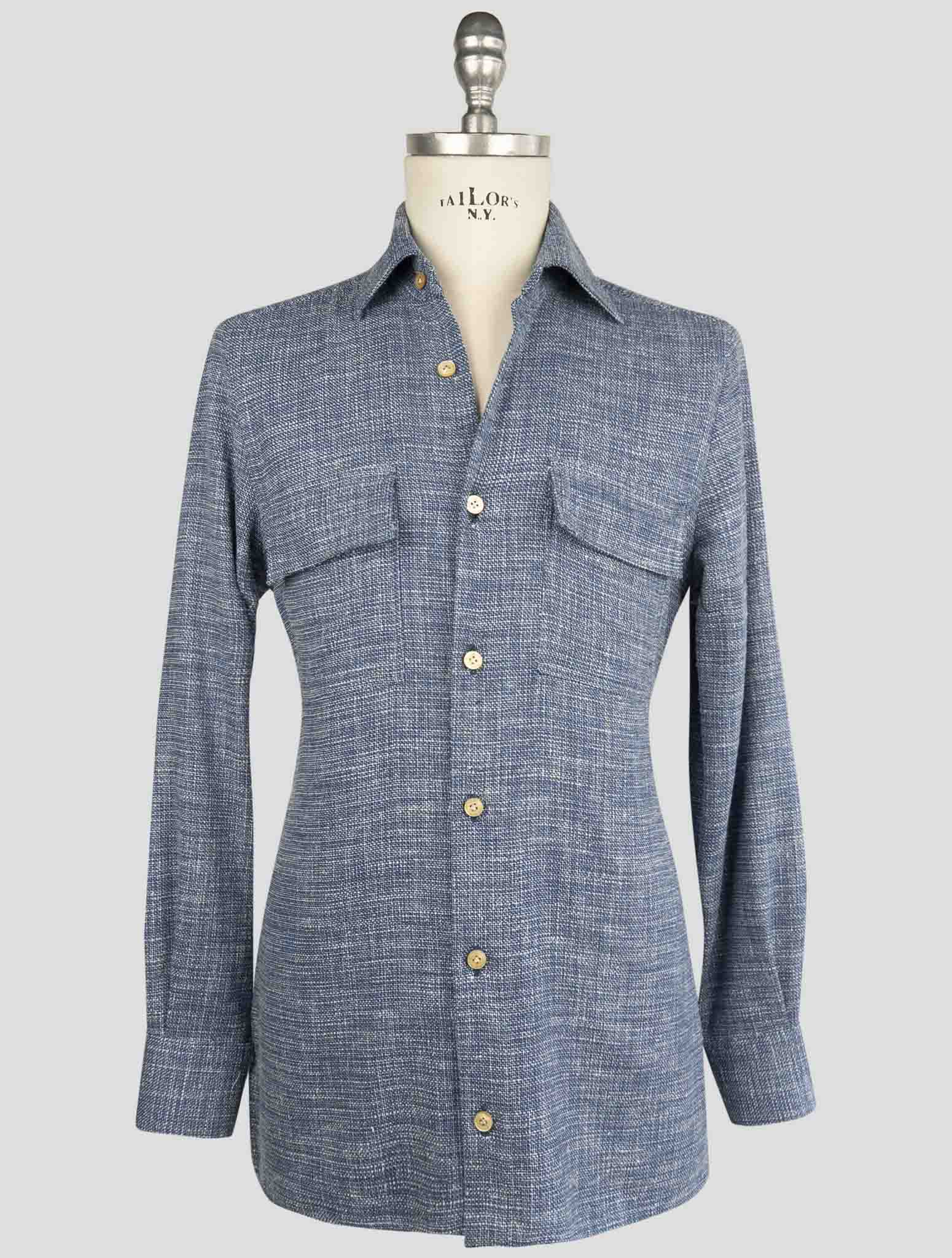 Kiton Blue Virgin Wool Silk Pa Cotton Ea Shirt