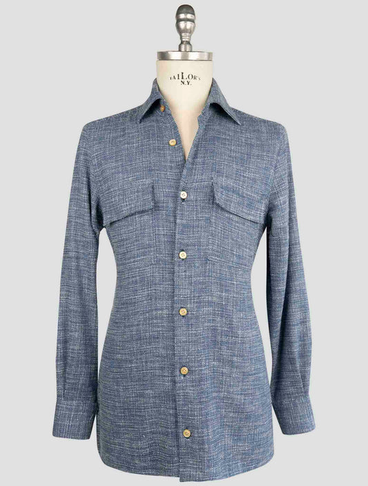 Kiton Blue Virgin Wool Silk Pa Cotton Ea Shirt
