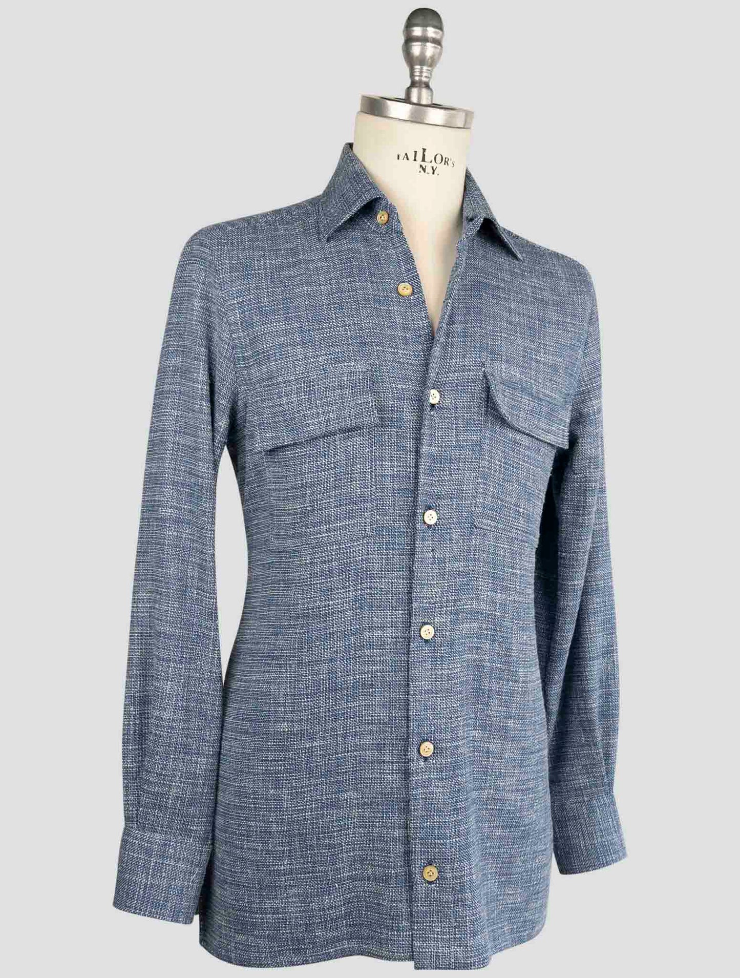 Kiton Blue Virgin Wool Silk Pa Cotton Ea Shirt
