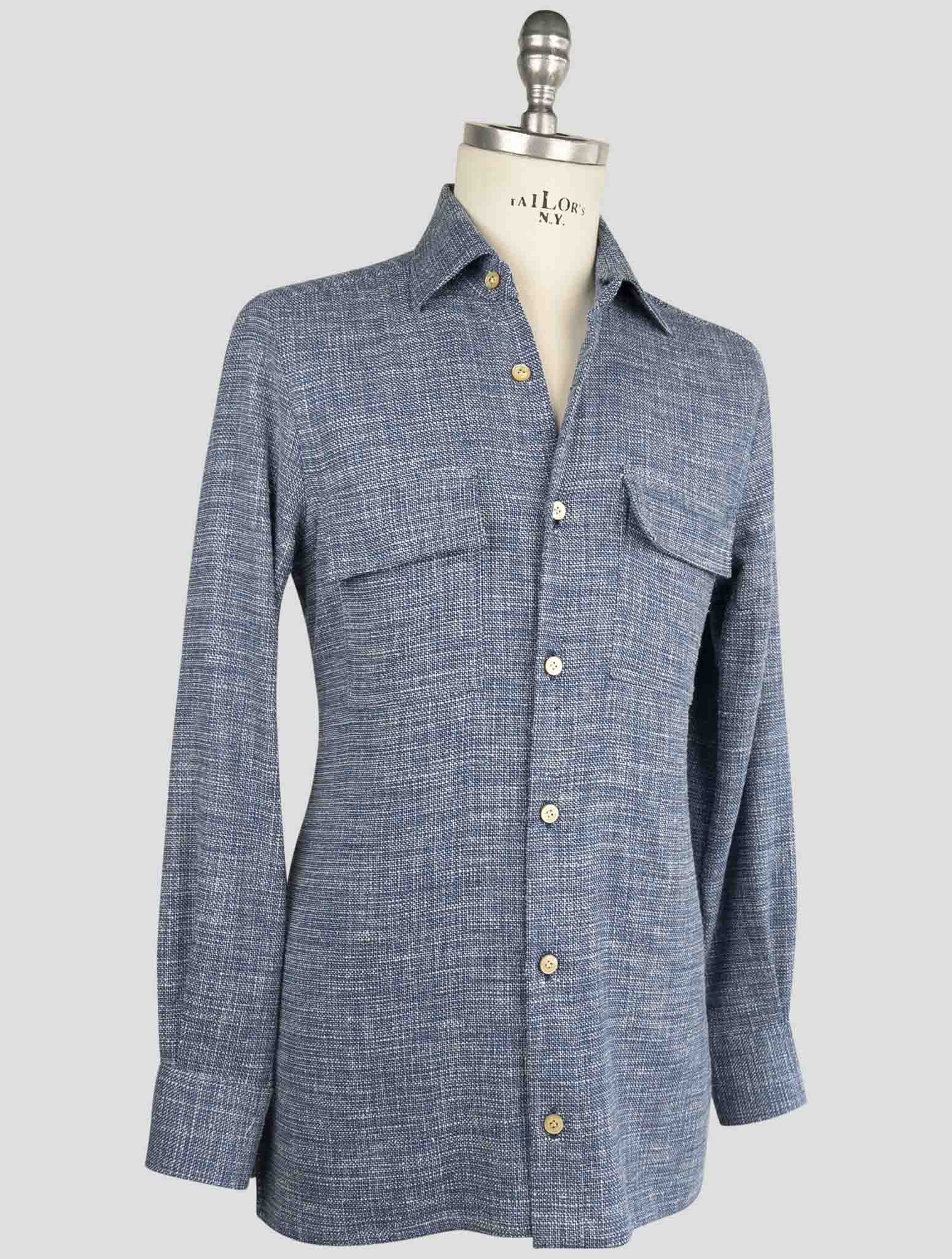Kiton Blue Virgin Wool Silk Pa Cotton Ea Shirt