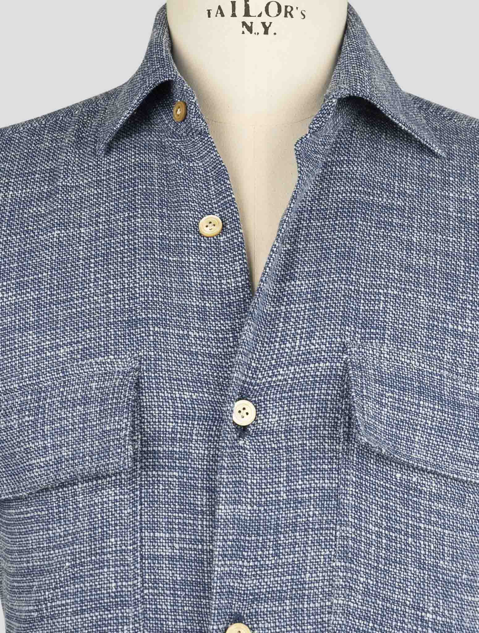 Kiton Blue Virgin Wool Silk Pa Cotton Ea Shirt