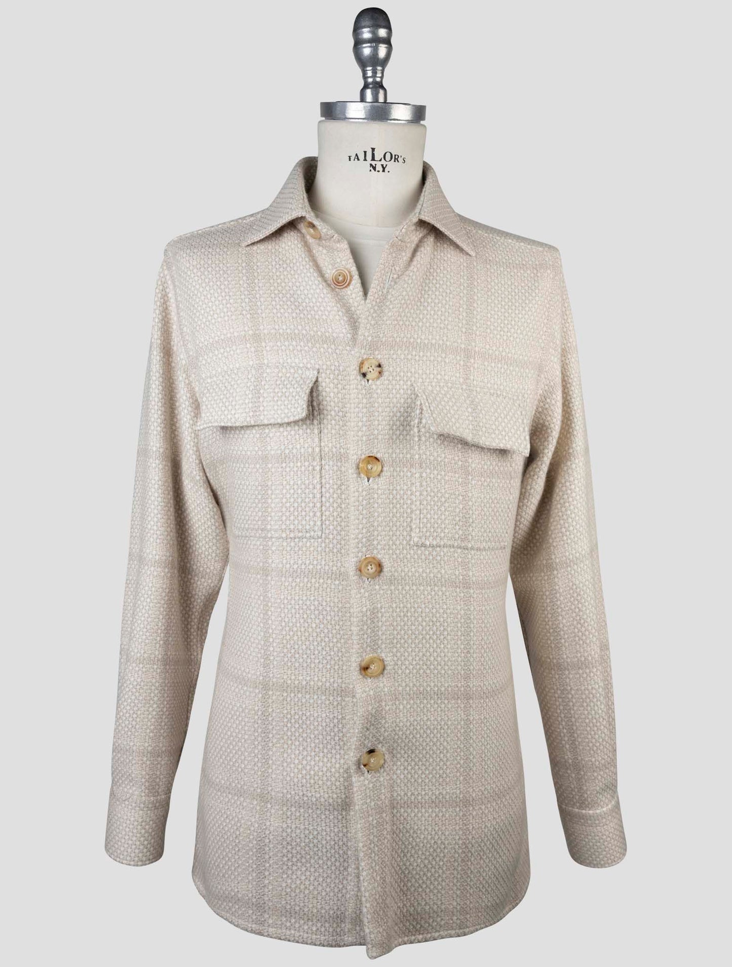 Kiton Beige Cashere Virgin Wool Silk Linen Shirt