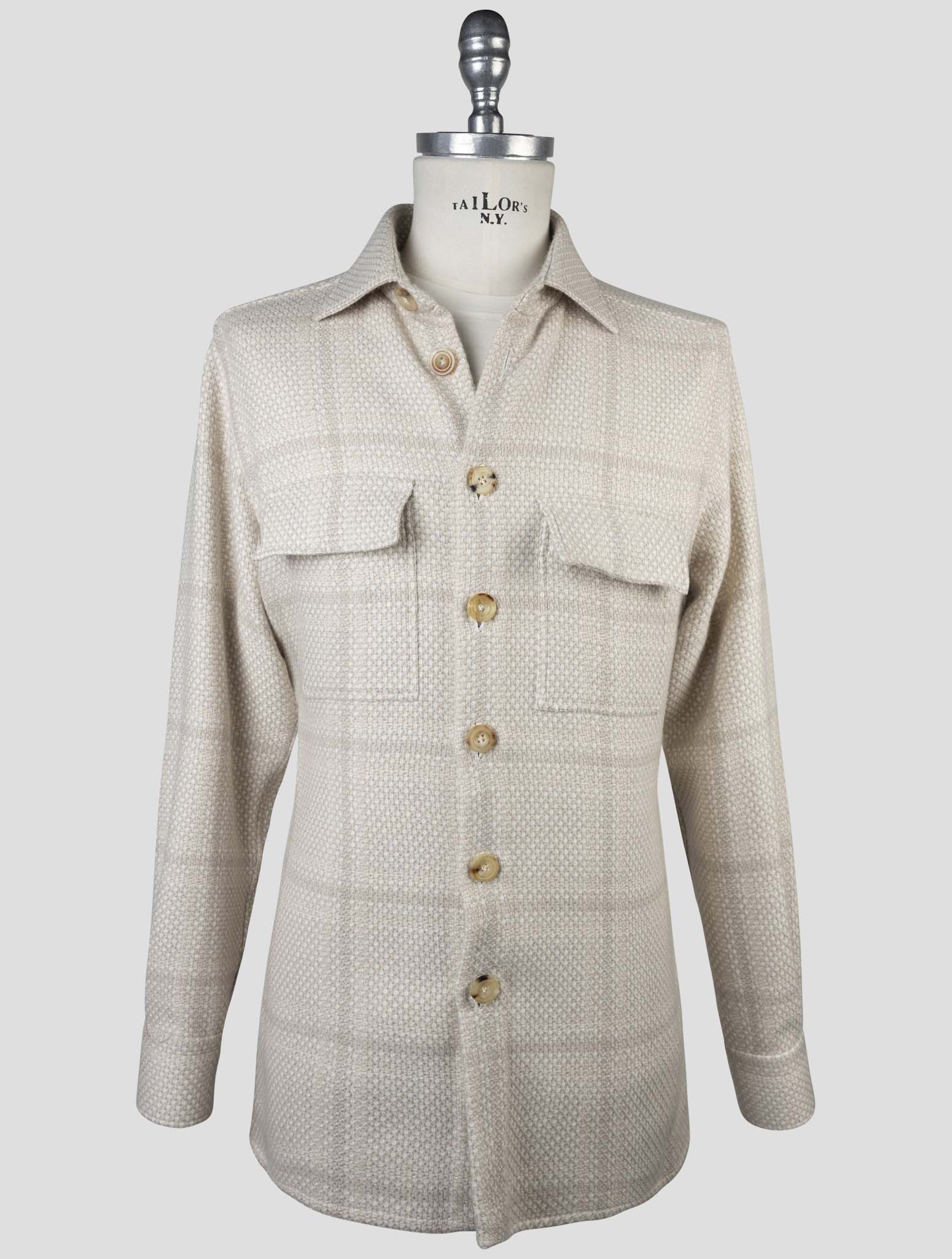 Kiton Beige Cashere Virgin Wool Silk Linen Shirt
