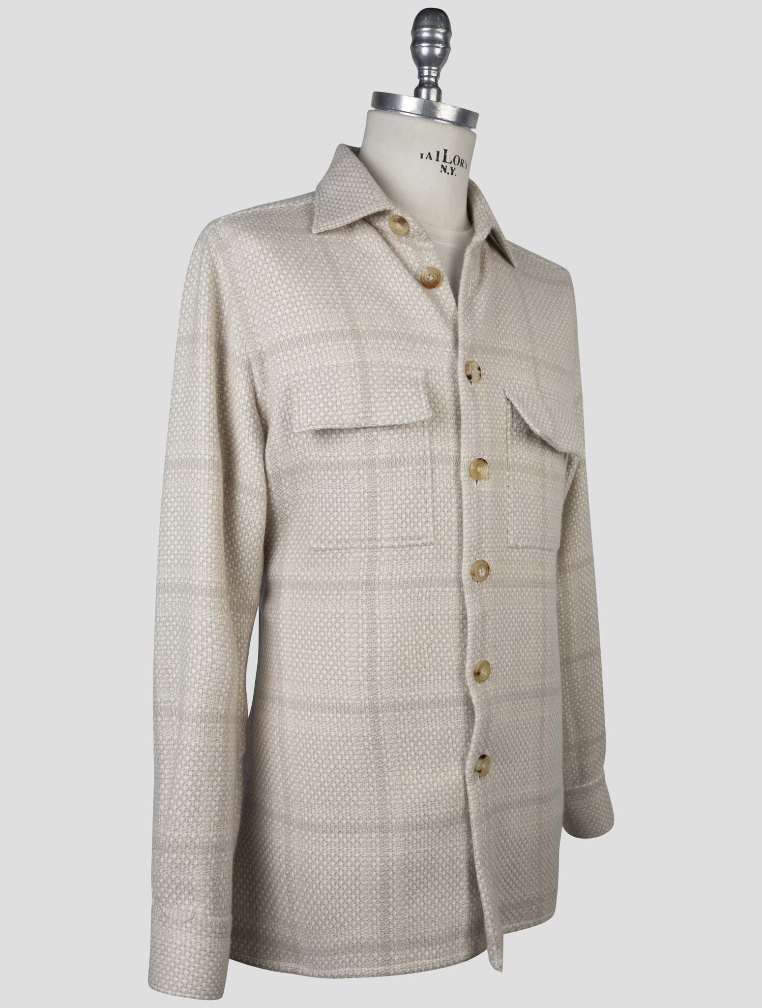 Kiton Beige Cashere Virgin Wool Silk Linen Shirt