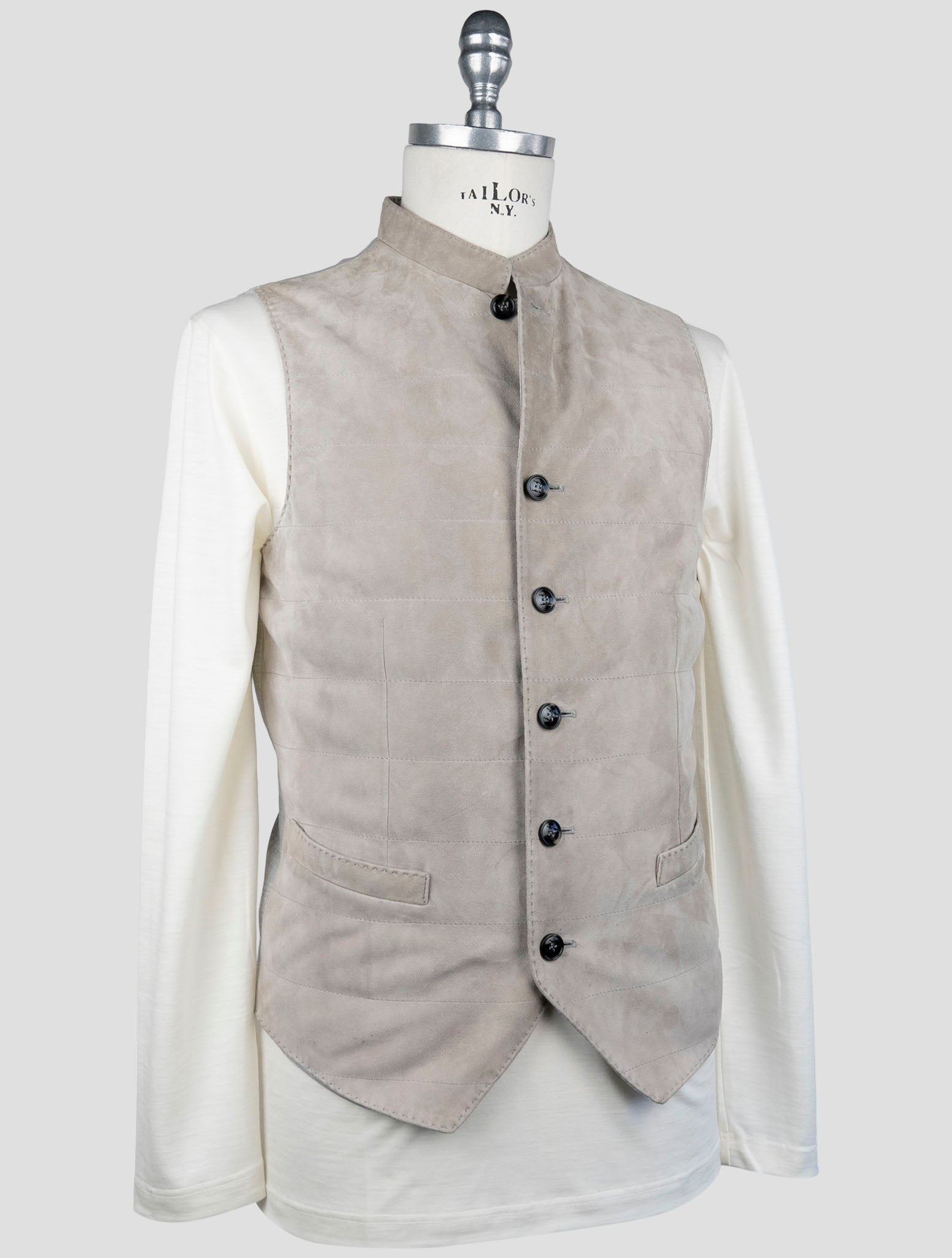 Kiton Taupe Gray Cashmere Leather Suede Vest