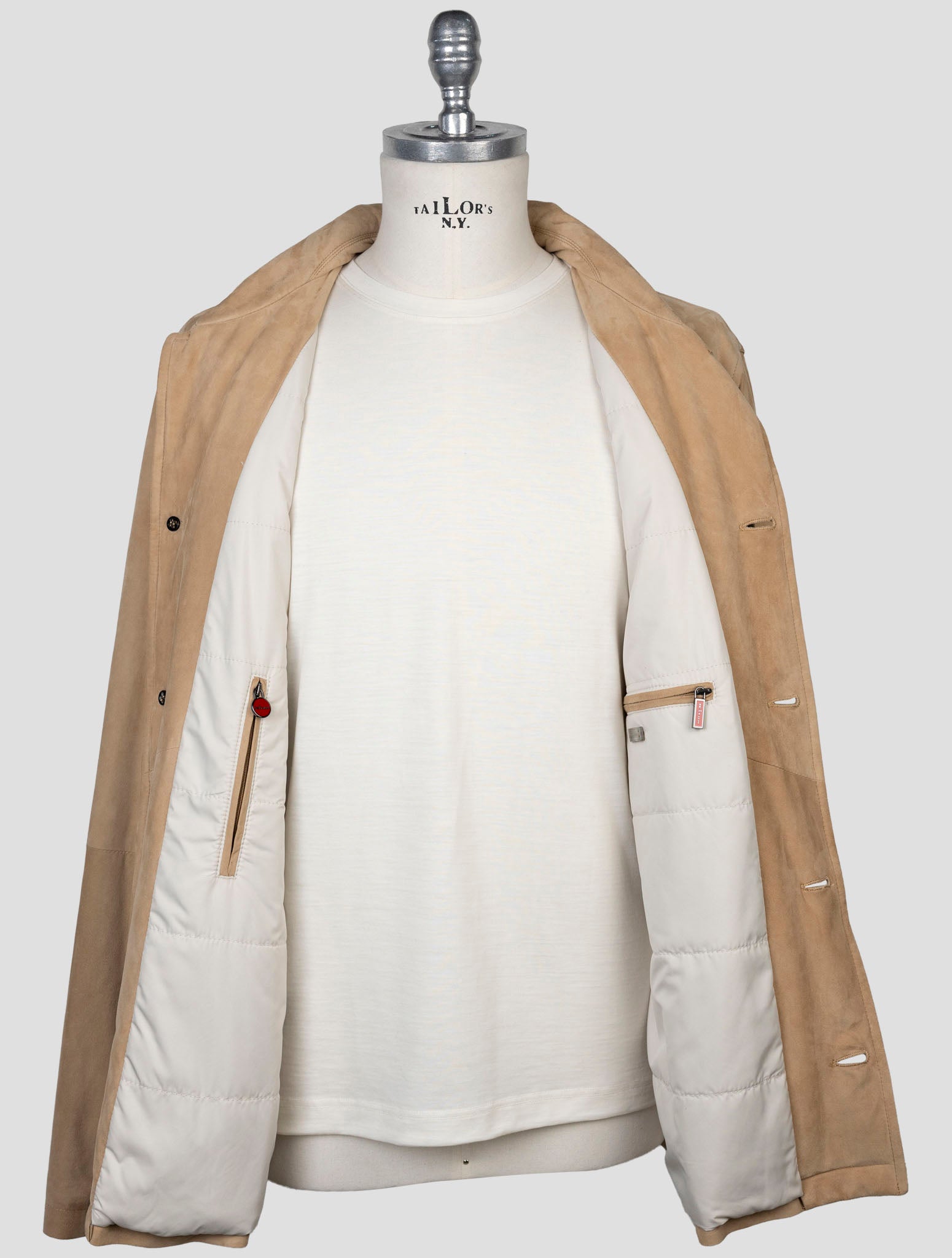 Kiton Beige Leather Suede Coat