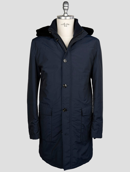 Kiton Blue Fleece Wool Pa Weasel Fur Overcoat