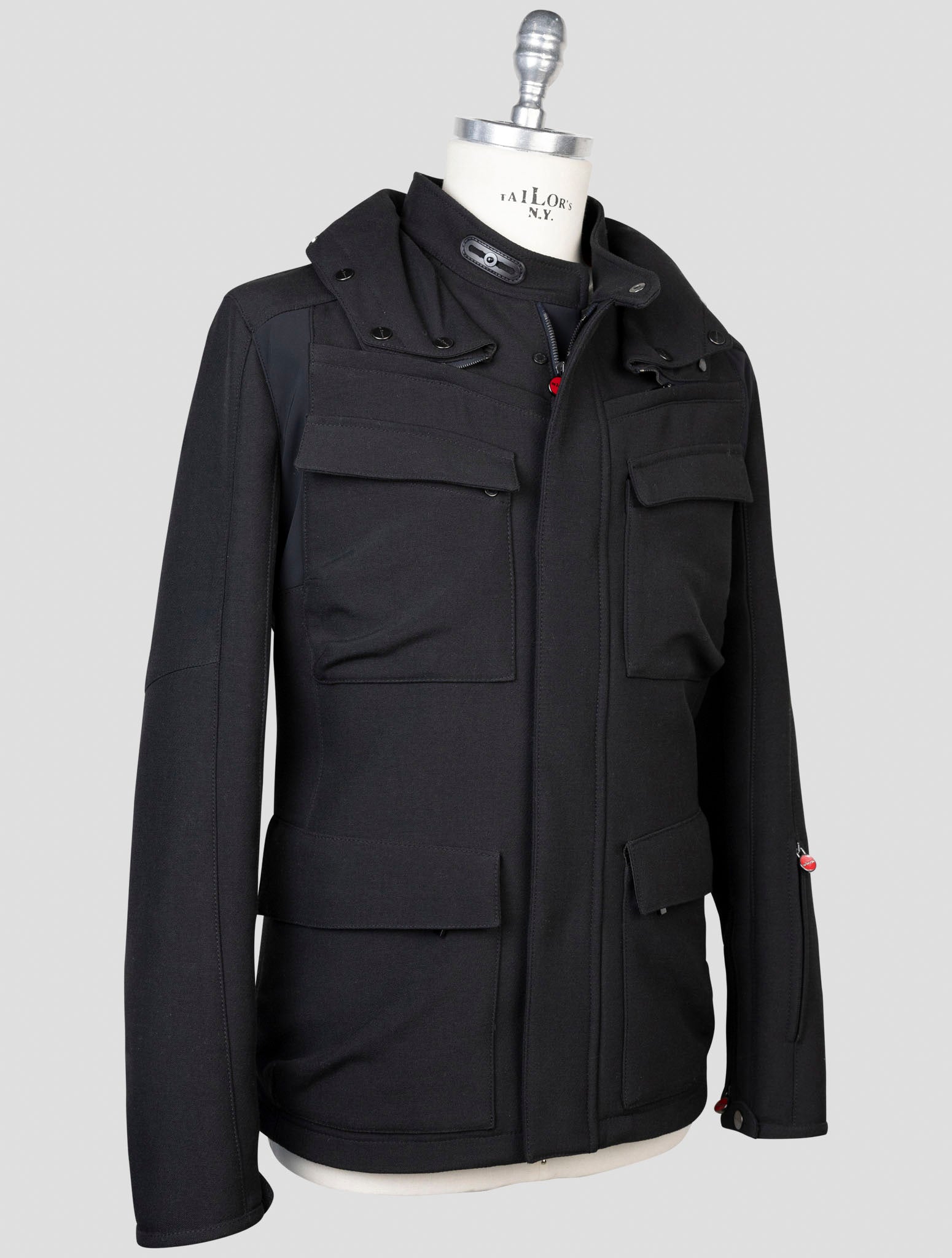 kiton Black Virgin Wool Pa Coat