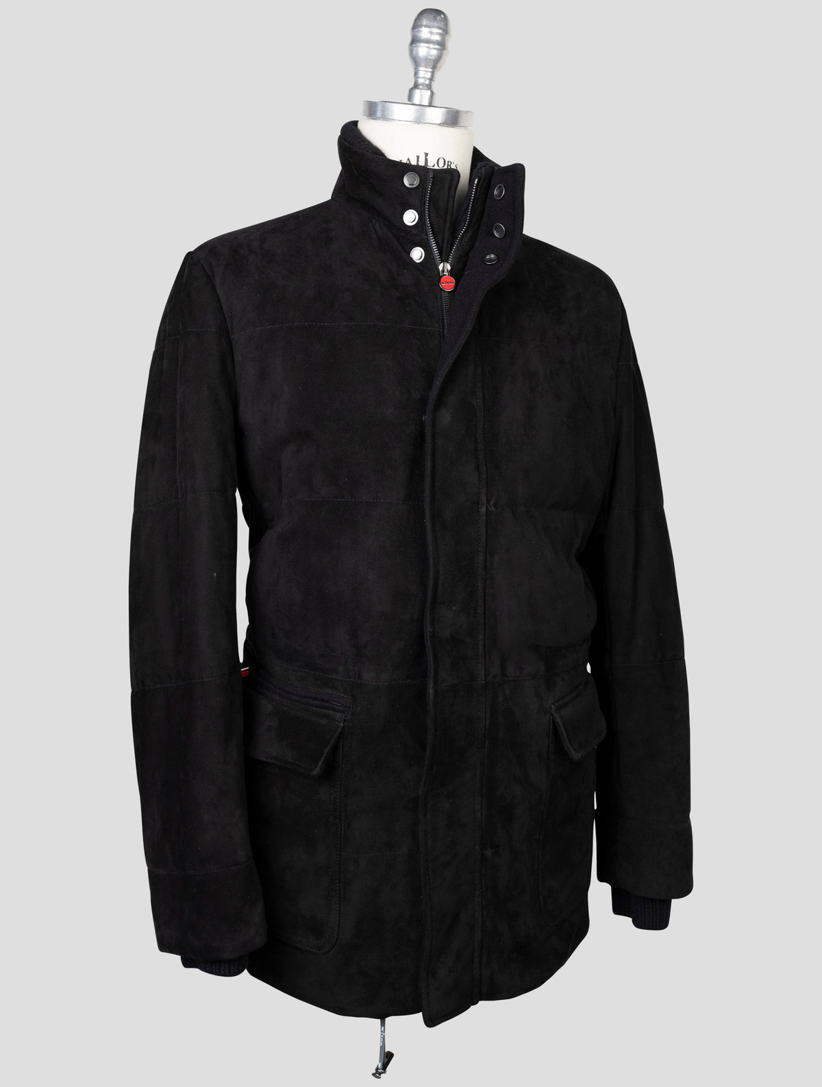 kiton Black Leather Suede Coat