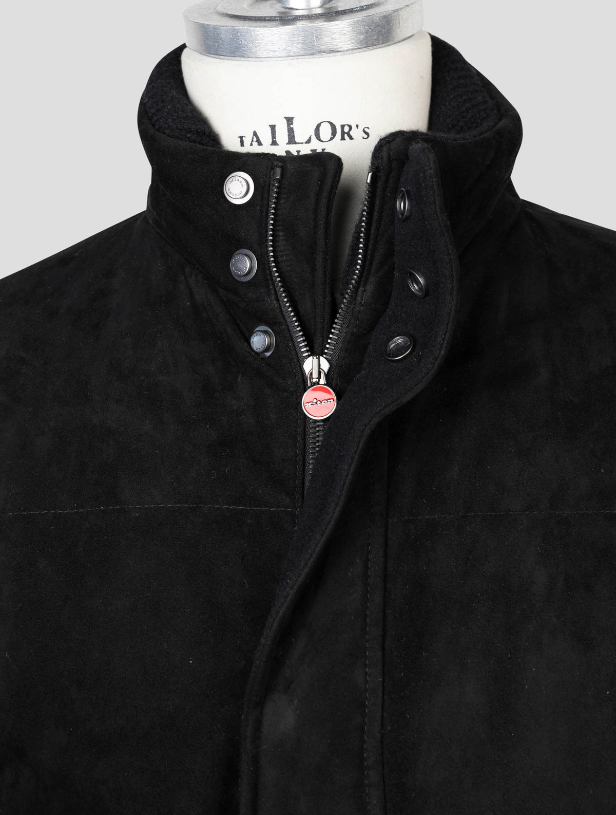 kiton Black Leather Suede Coat