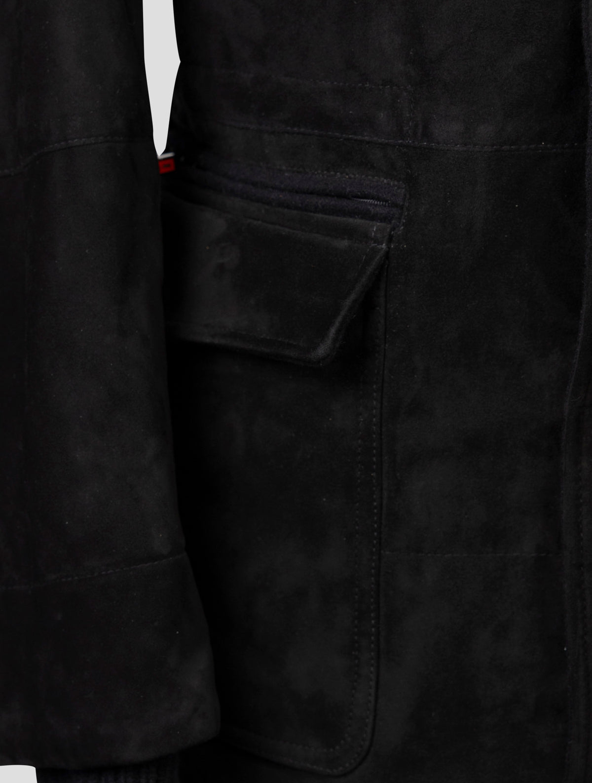 kiton Black Leather Suede Coat
