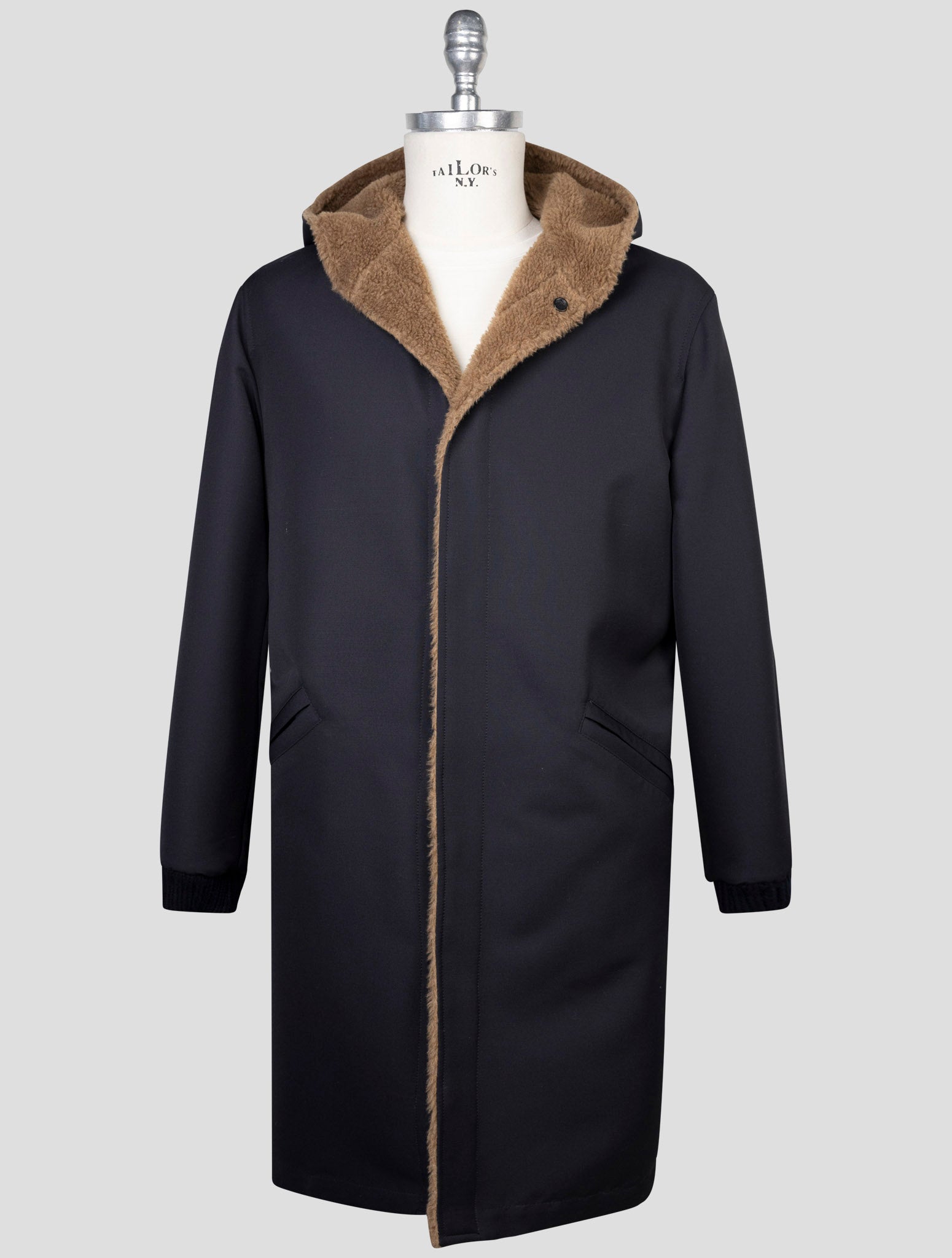 kiton Blue Wool Pa Wv Silk Reverse Overcoat