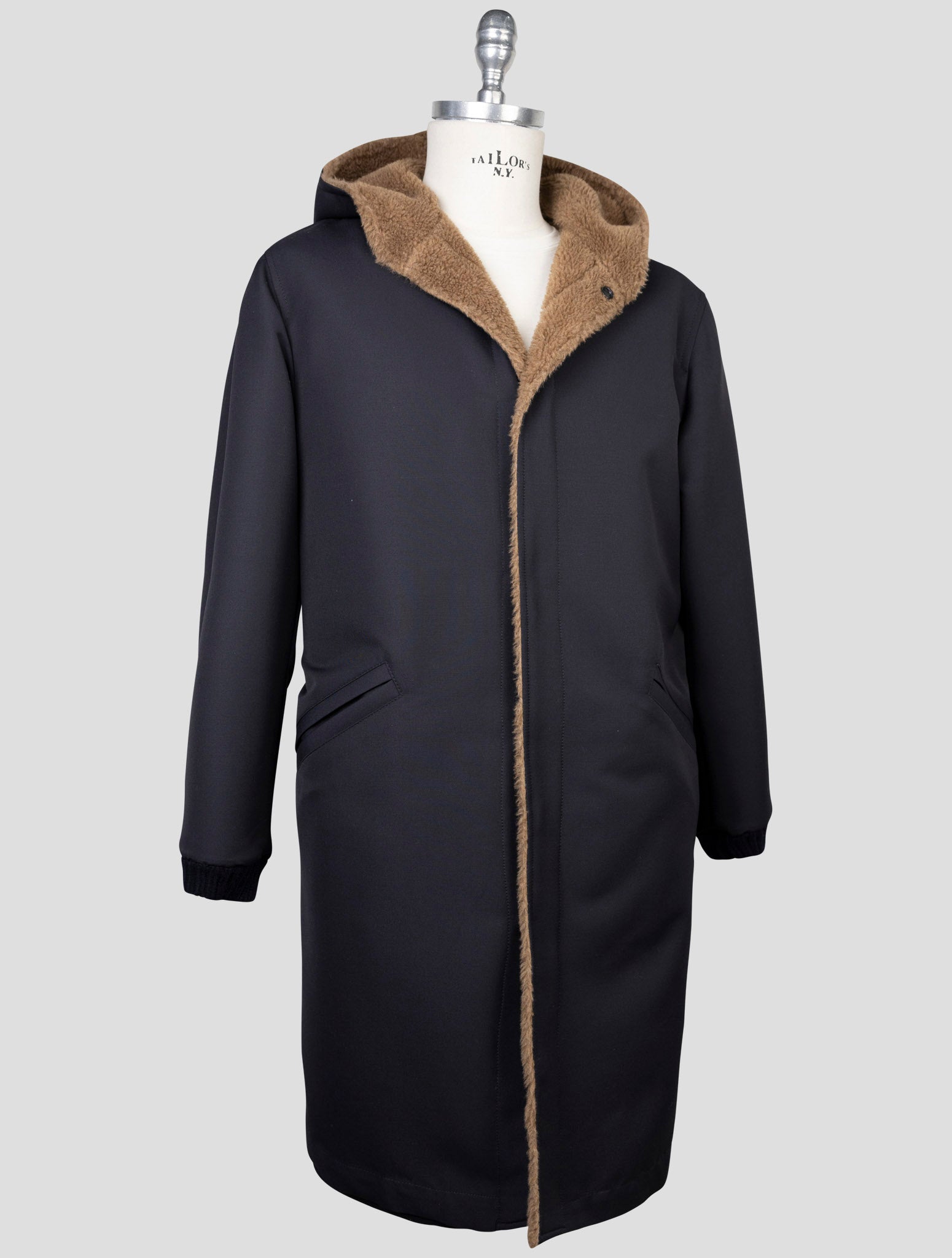 kiton Blue Wool Pa Wv Silk Reverse Overcoat