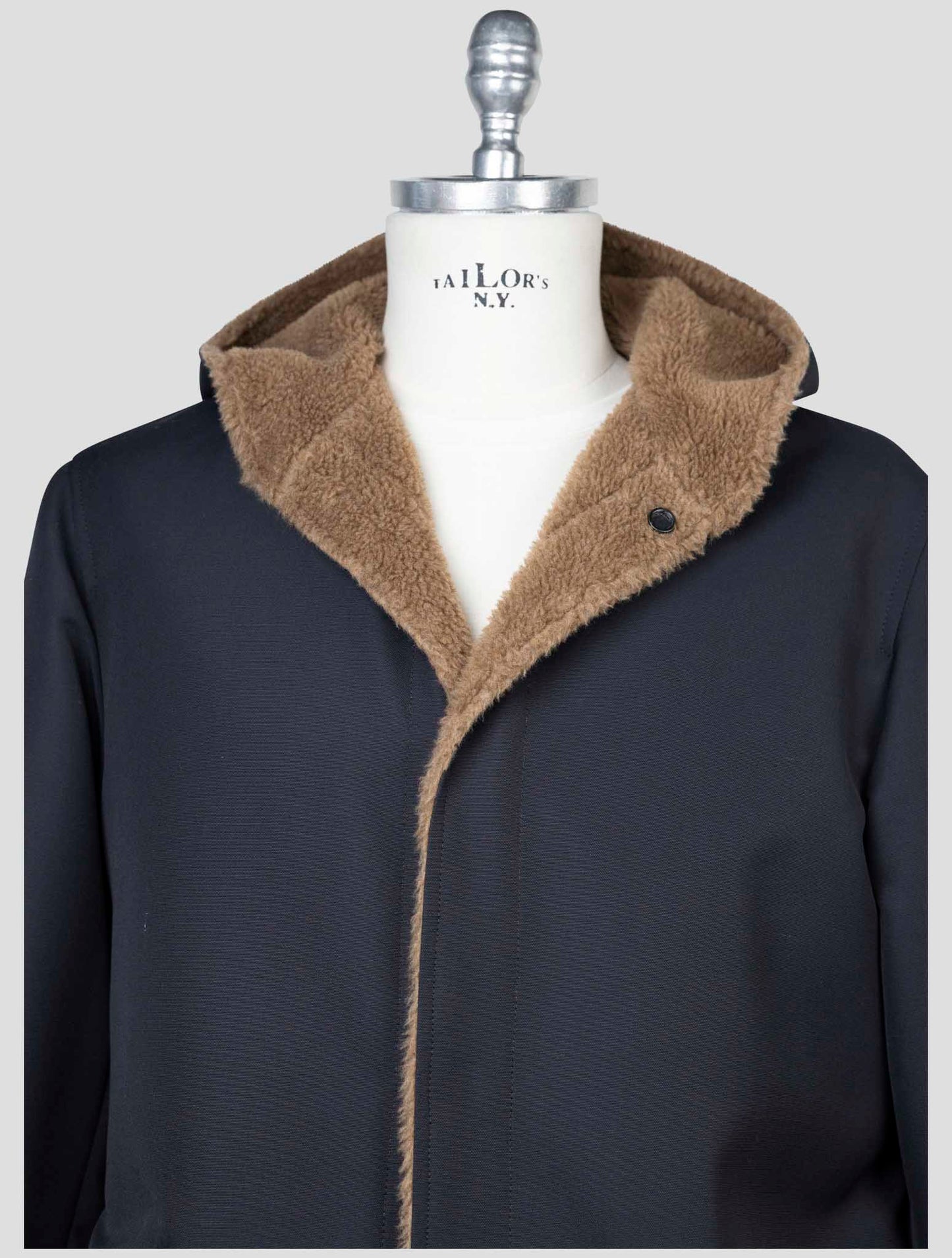 kiton Blue Wool Pa Wv Silk Reverse Overcoat