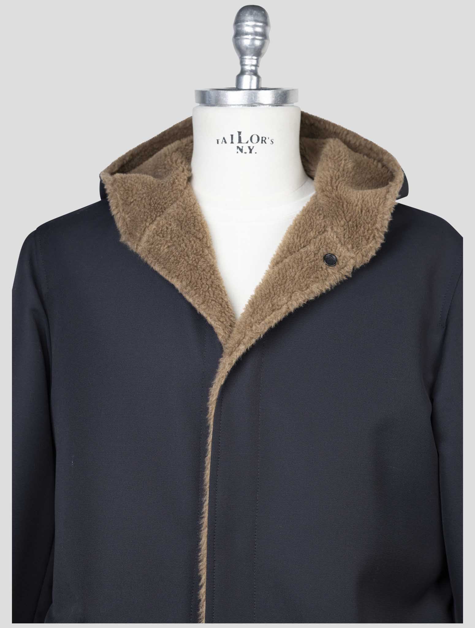 kiton Blue Wool Pa Wv Silk Reverse Overcoat