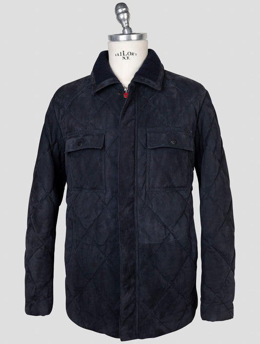 kiton Blue Leather Suede Coat