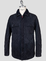 kiton Blue Leather Suede Coat