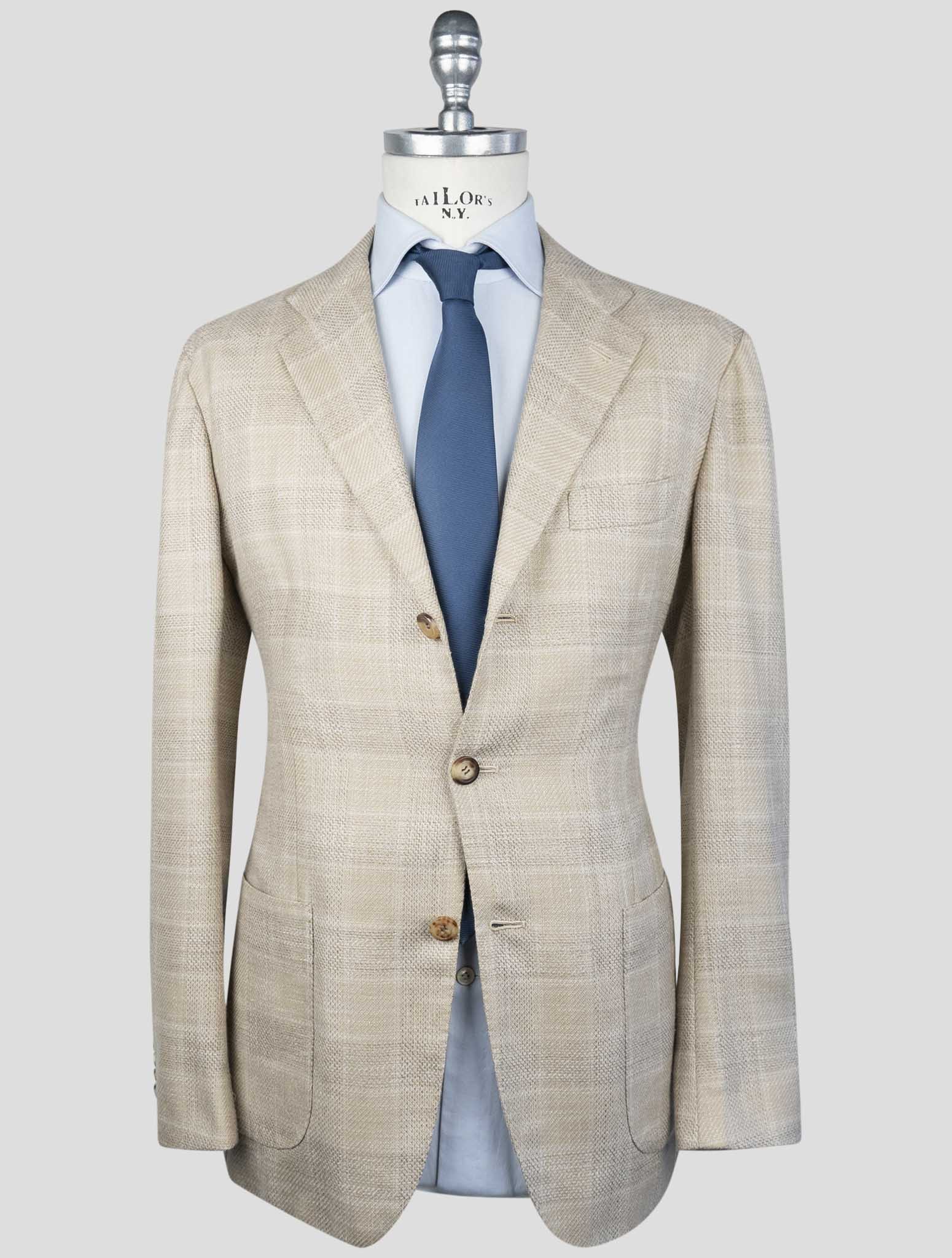 Kiton Beige Cashmere Virgin Wool Silk Linen Blazer