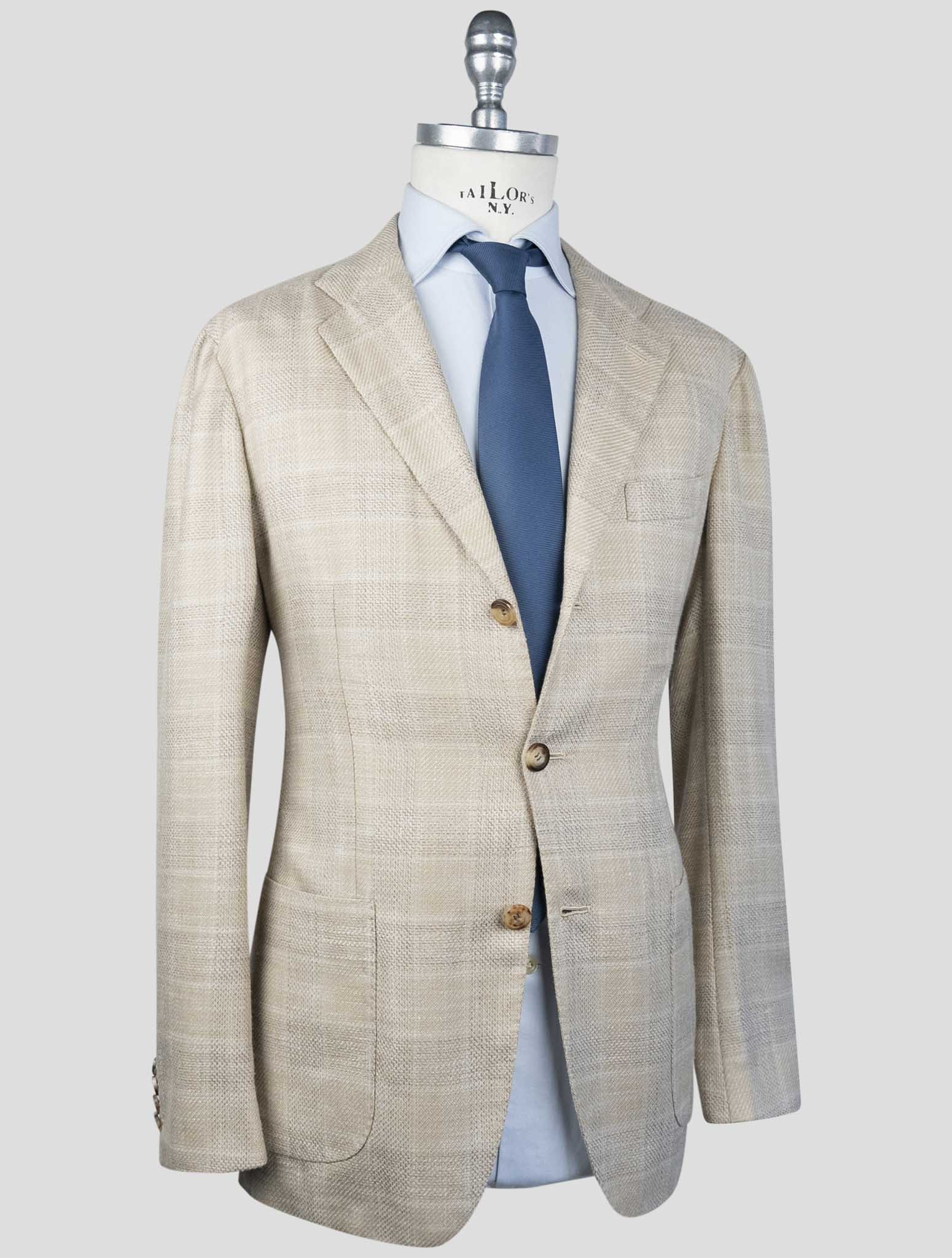 Kiton Beige Cashmere Virgin Wool Silk Linen Blazer