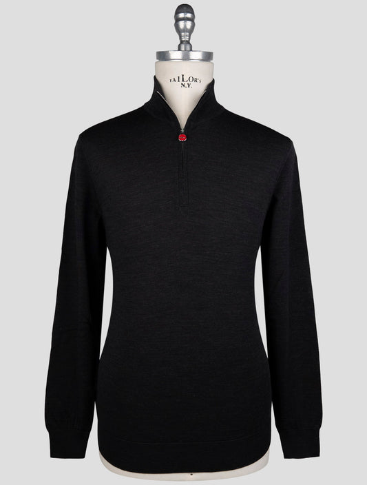 Kiton Dark Gray Wool Sweater Half Zip
