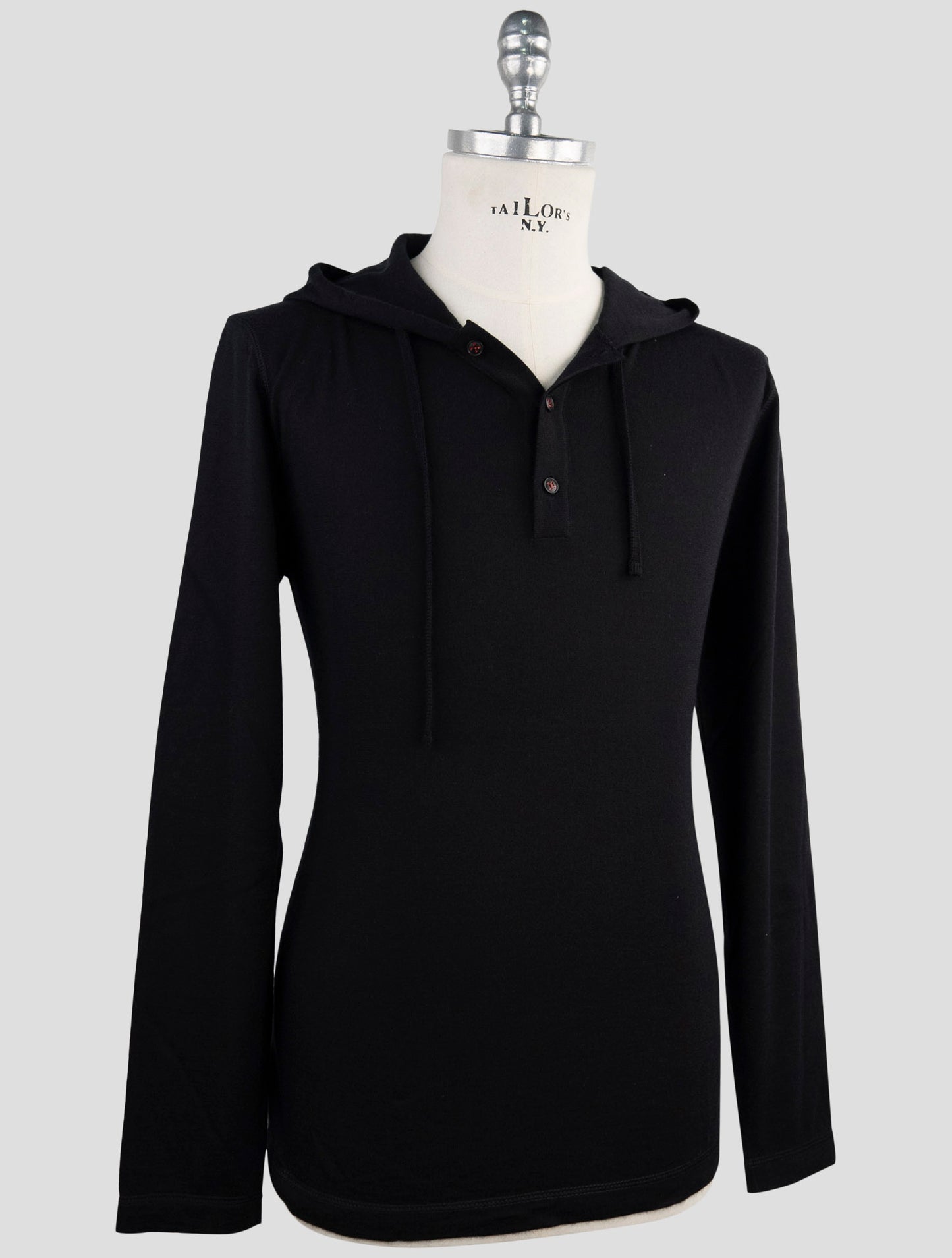 Kiton Black Cashmere Silk Sweater Half Buttons