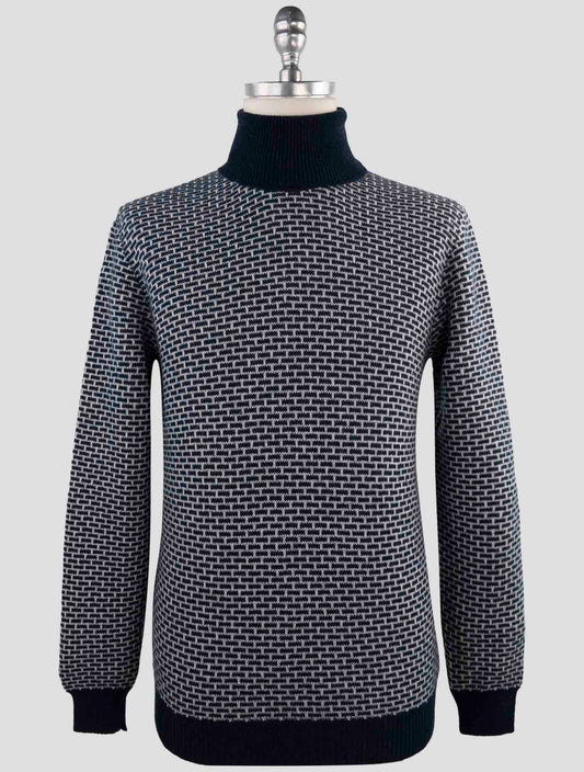 Kiton Blue White Cashmere Sweater Turtleneck