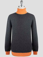 Kiton Gray Orange Cashmere Sweater Turtleneck